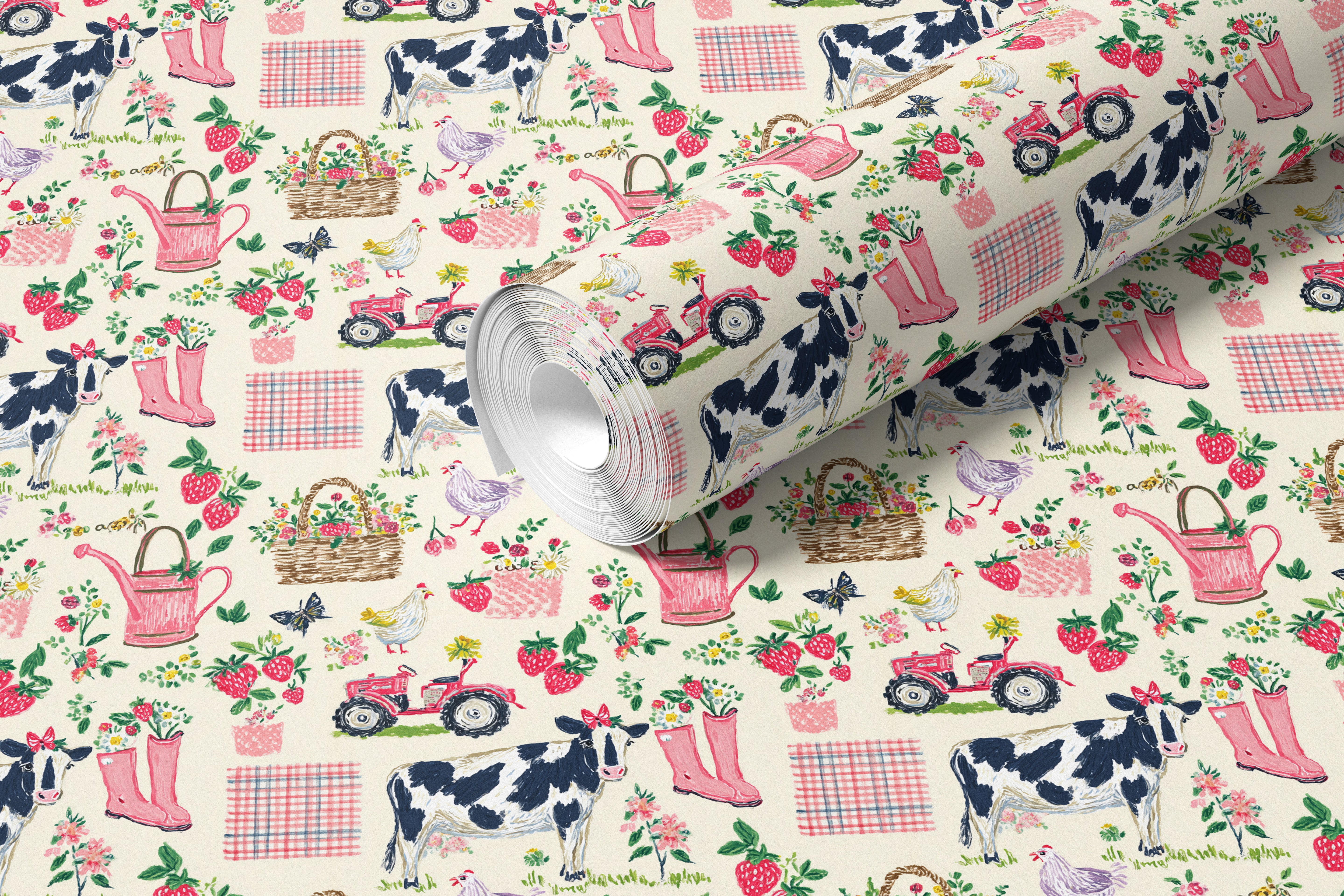 close up of berrycream co contact paper showing muted berry shapes on a creamy neutral background