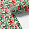 Berrycroft Contact Paper roll showing red strawberries, green leaves, and soft blush blossoms in English countryside style