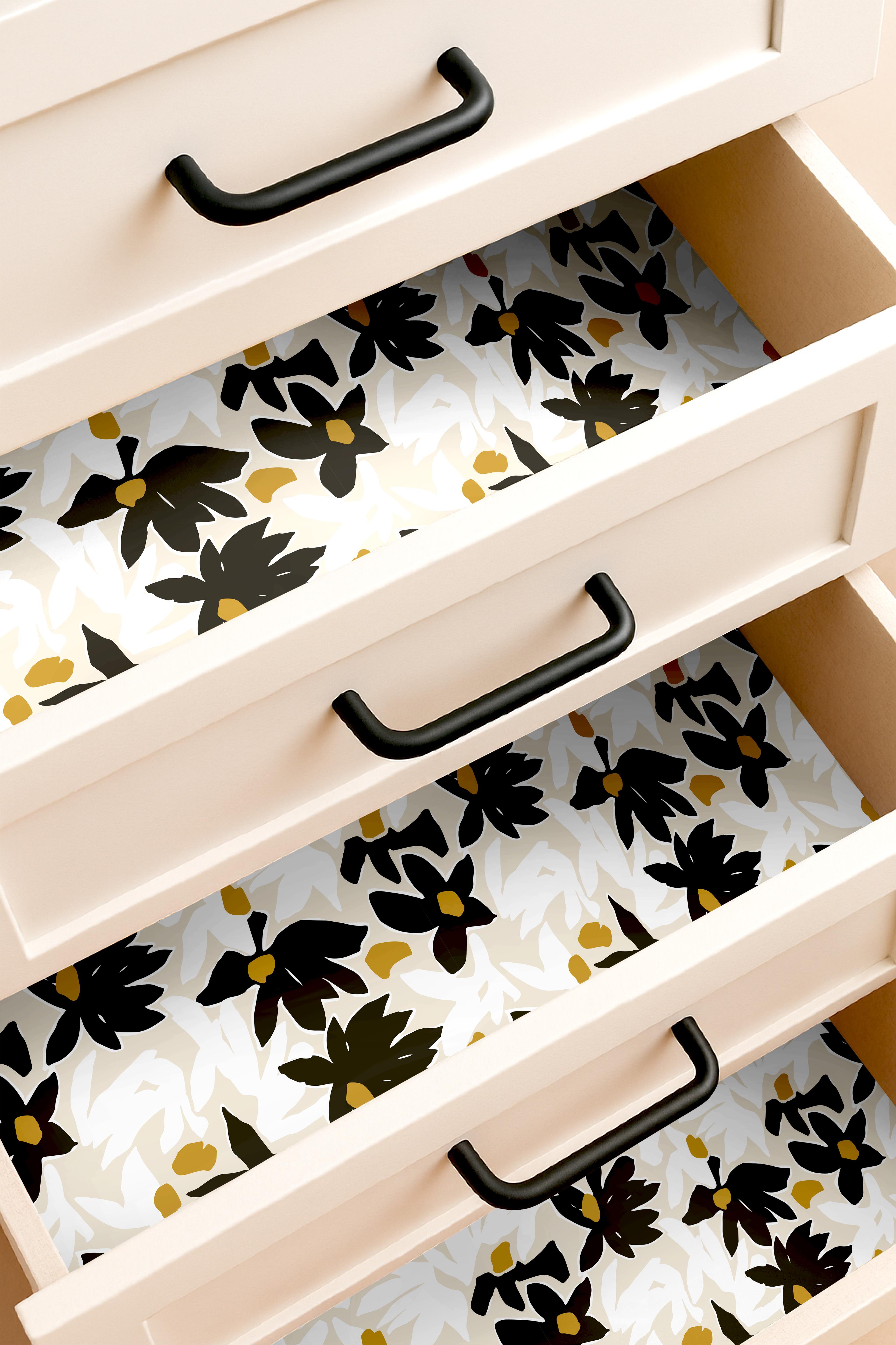 Moody Meadow | Golden Floral Removable Contact Paper for Shelves, Cabinets, Walls, DIY Home Decor 1794