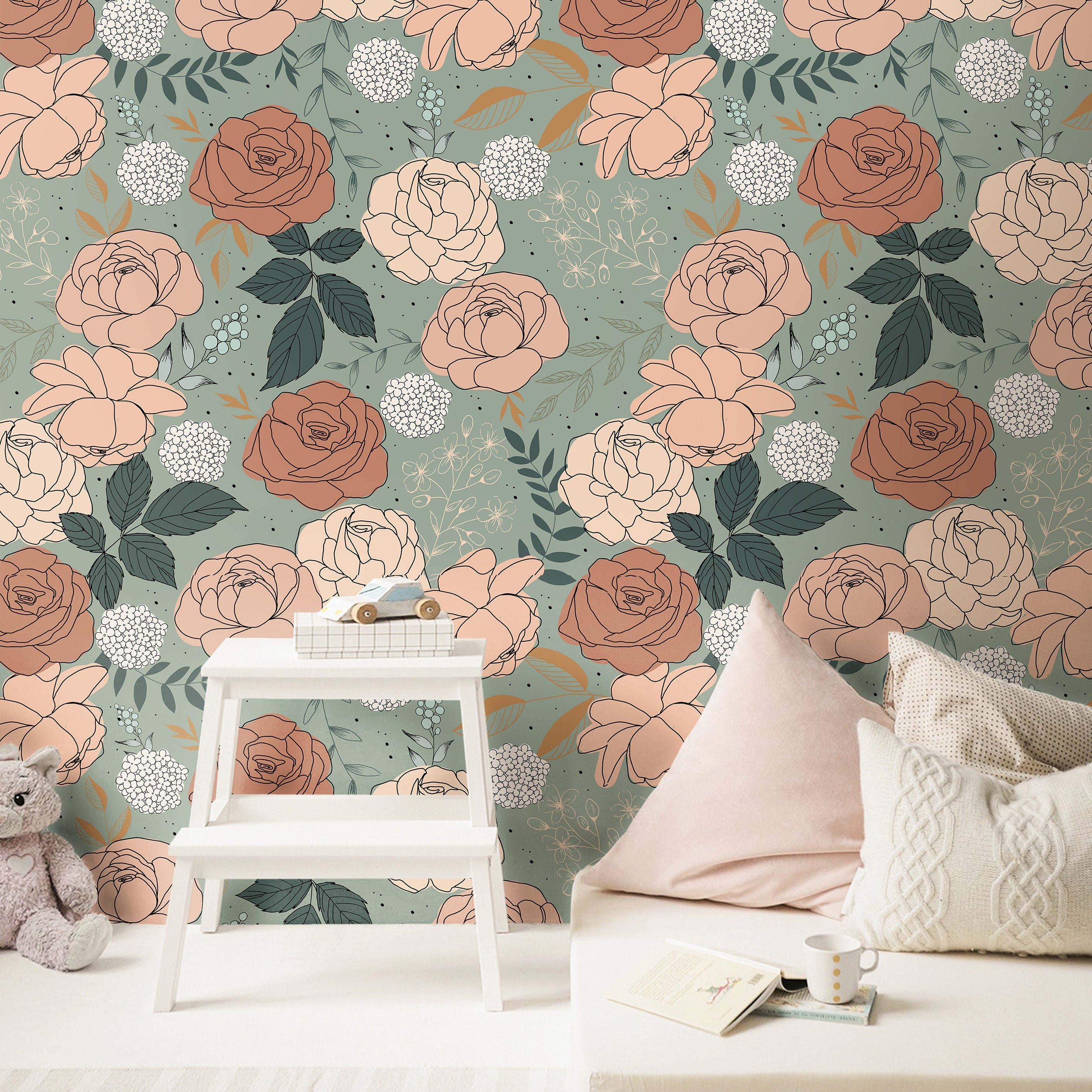 blush and terracotta floral wallpaper 166