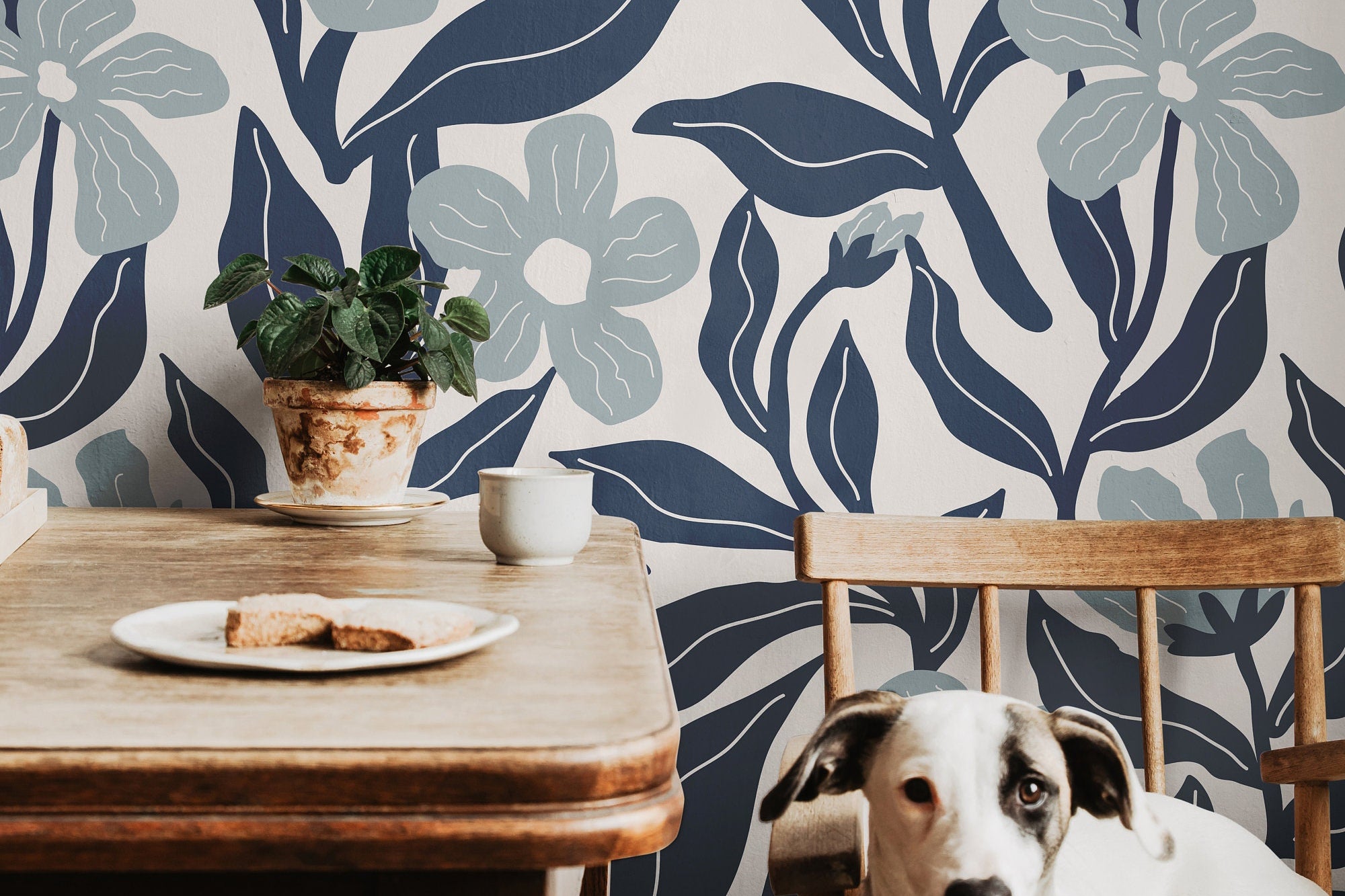 oversized indigo floral wallpaper 1133a pattern

