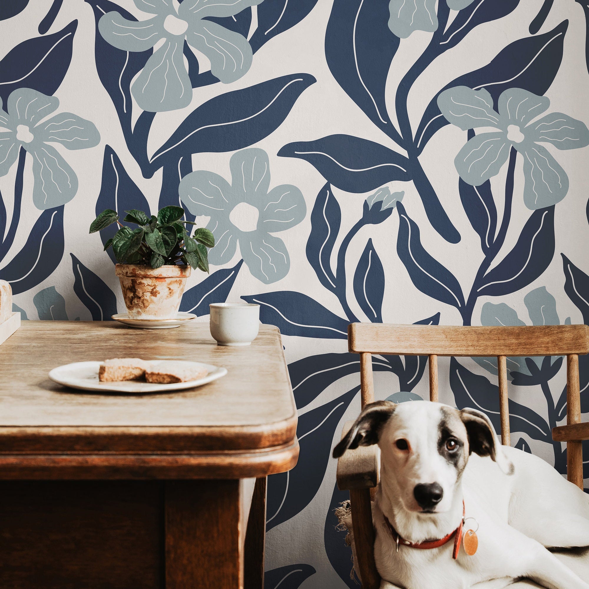 oversized indigo floral wallpaper 1133a pattern

