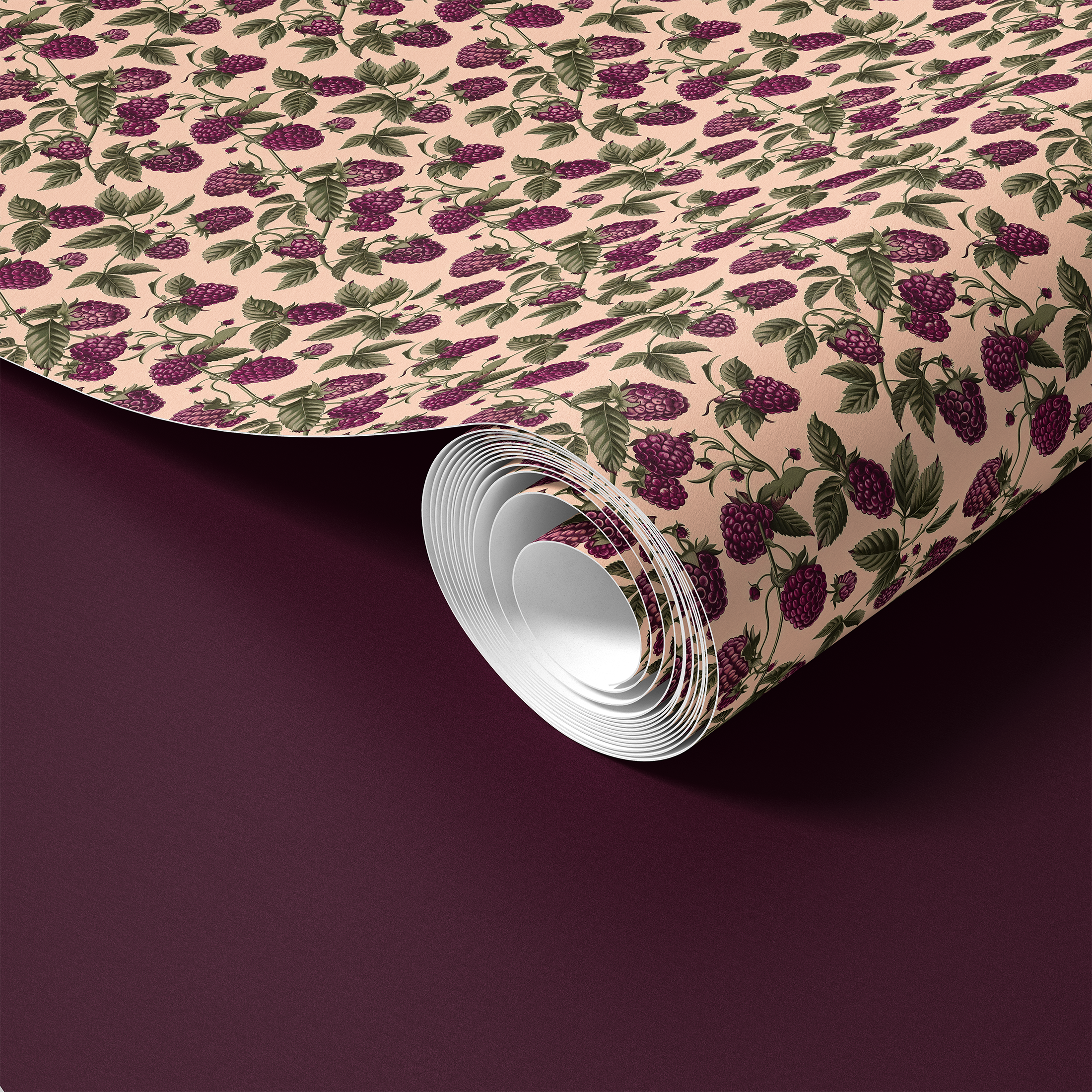 roll of bountiful blackberries contact paper with purple berries olive leaves and deep purple background