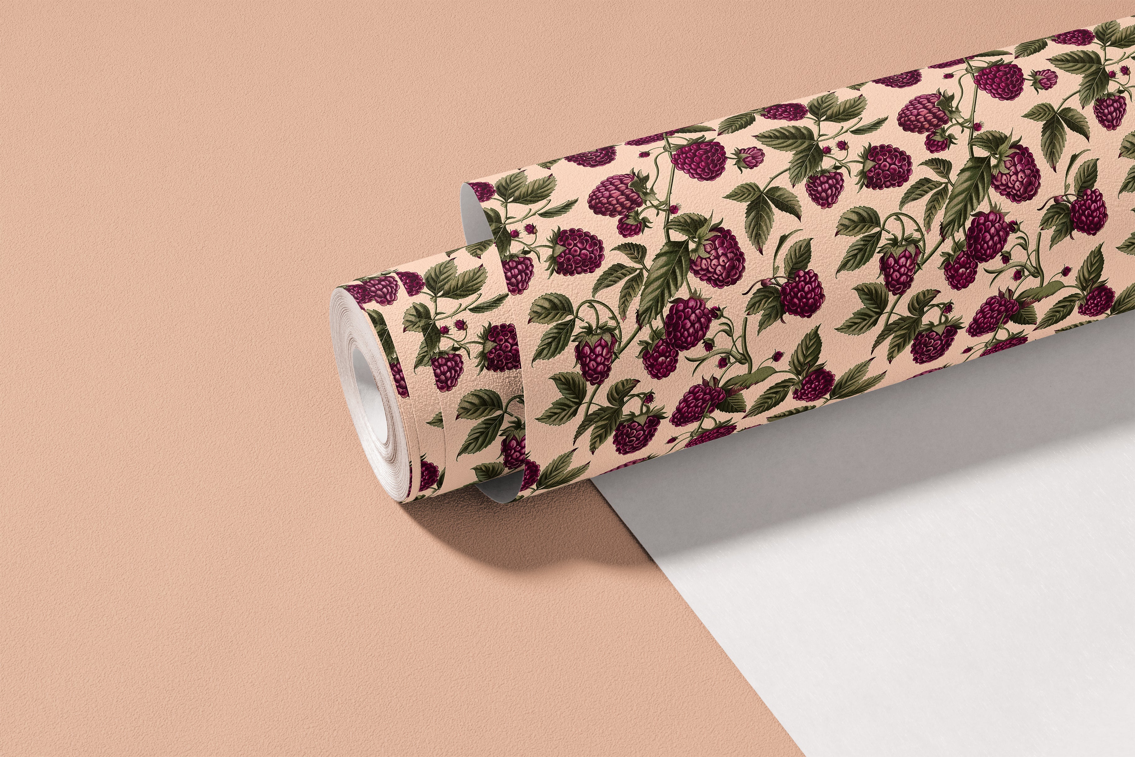 roll of bountiful blackberries contact paper with purple berries olive leaves and warm blush background