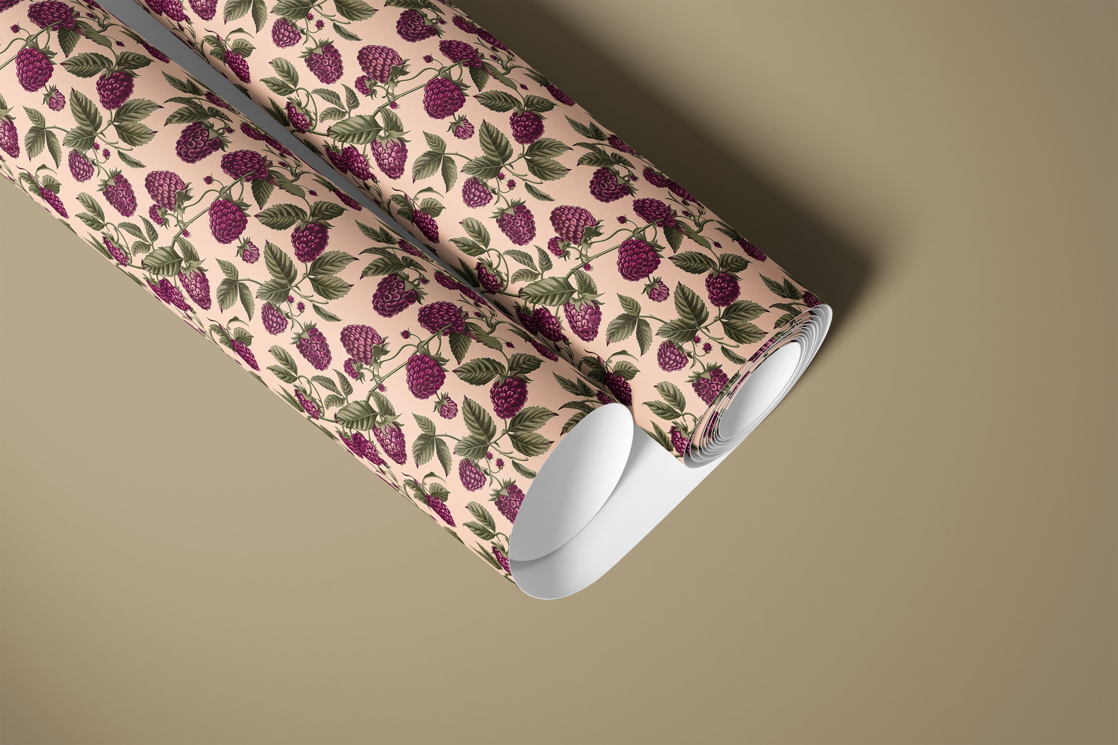 roll of bountiful blackberries contact paper with purple berries olive leaves and green background