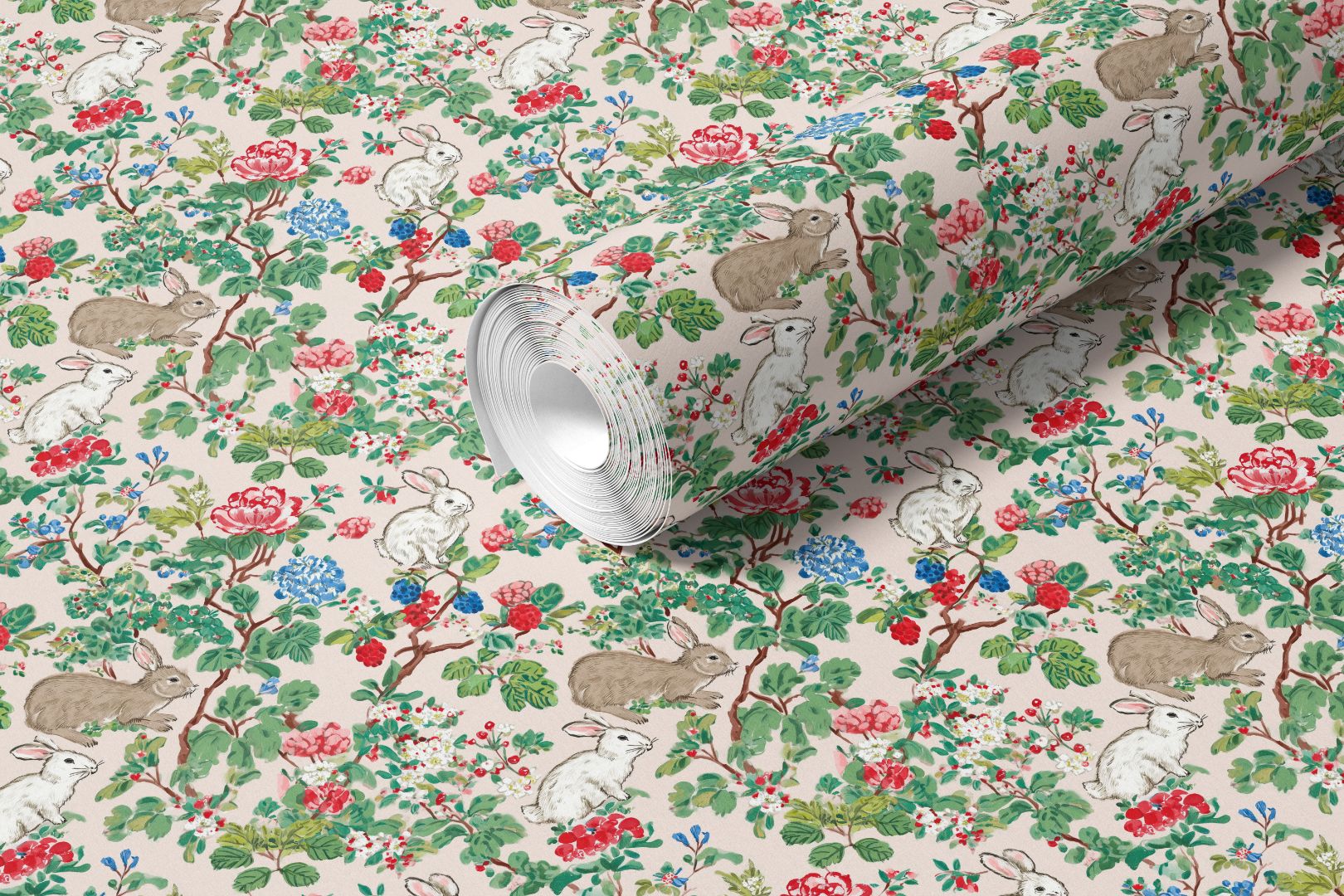  Floral rabbit contact paper featuring lush greenery and romantic botanical details on a soft neutral background