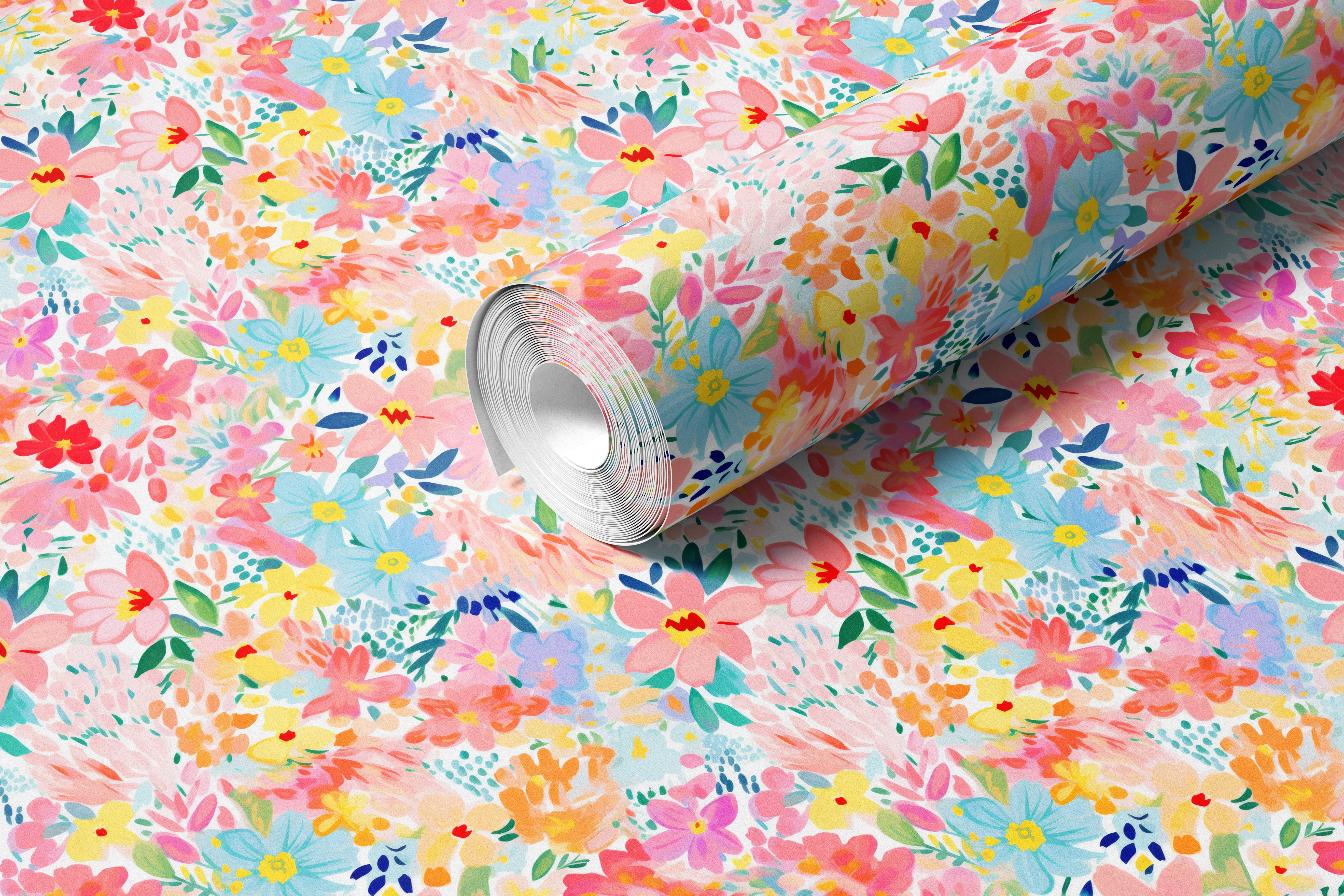 Bubblebloom Meadow floral contact paper in soft pastel tones displayed as a peel and stick furniture surface


