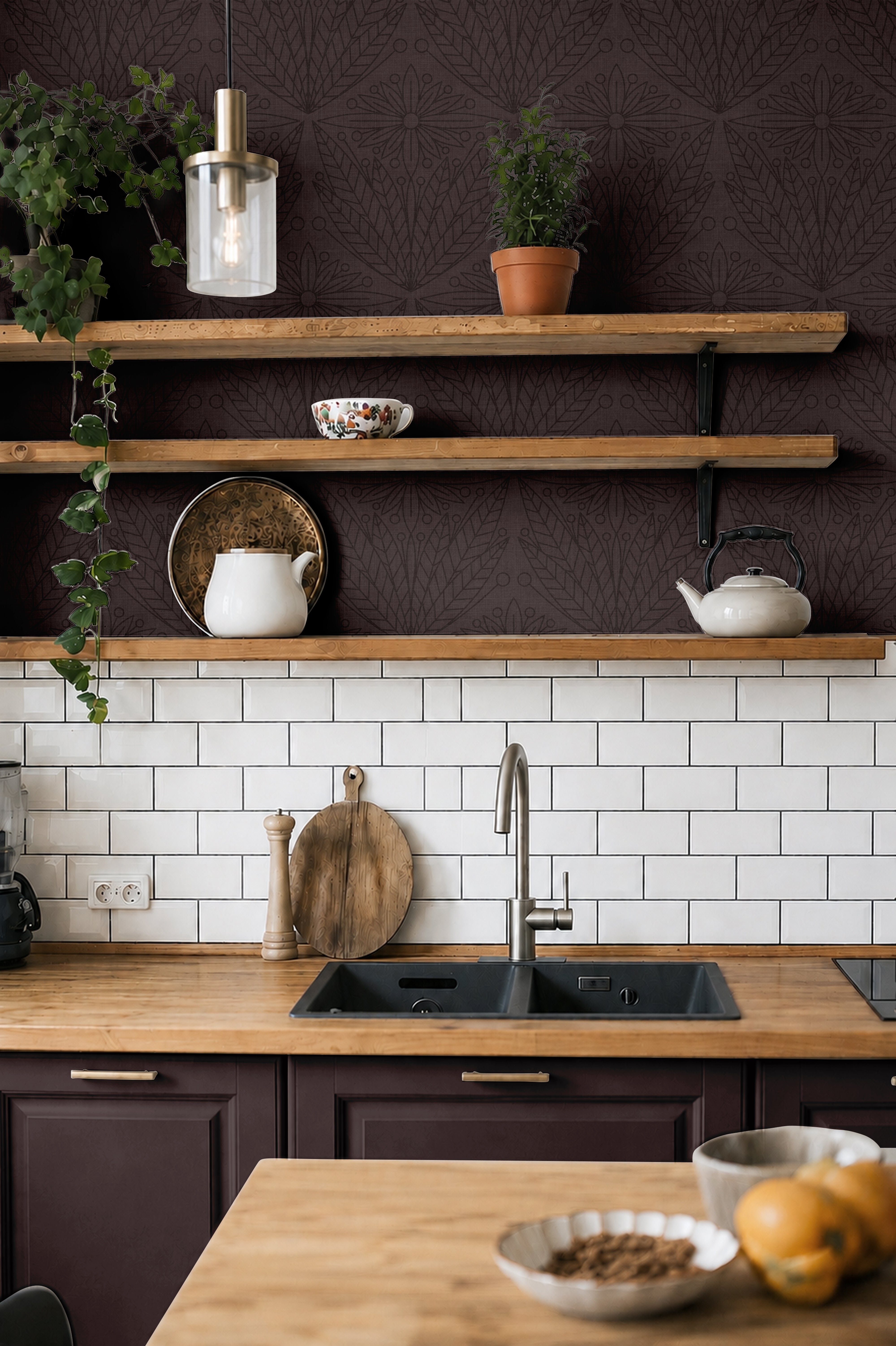 Dark Burgundy Floral Wallpaper 3550 | James & Colors