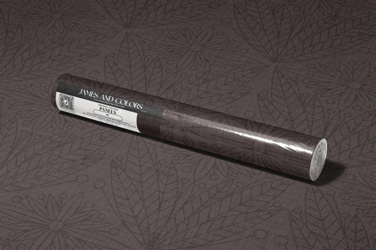 cabernet and gentry 3550 dark burgundy floral wallpaper packaged in a tube, shown on the matching tone-on-tone pattern