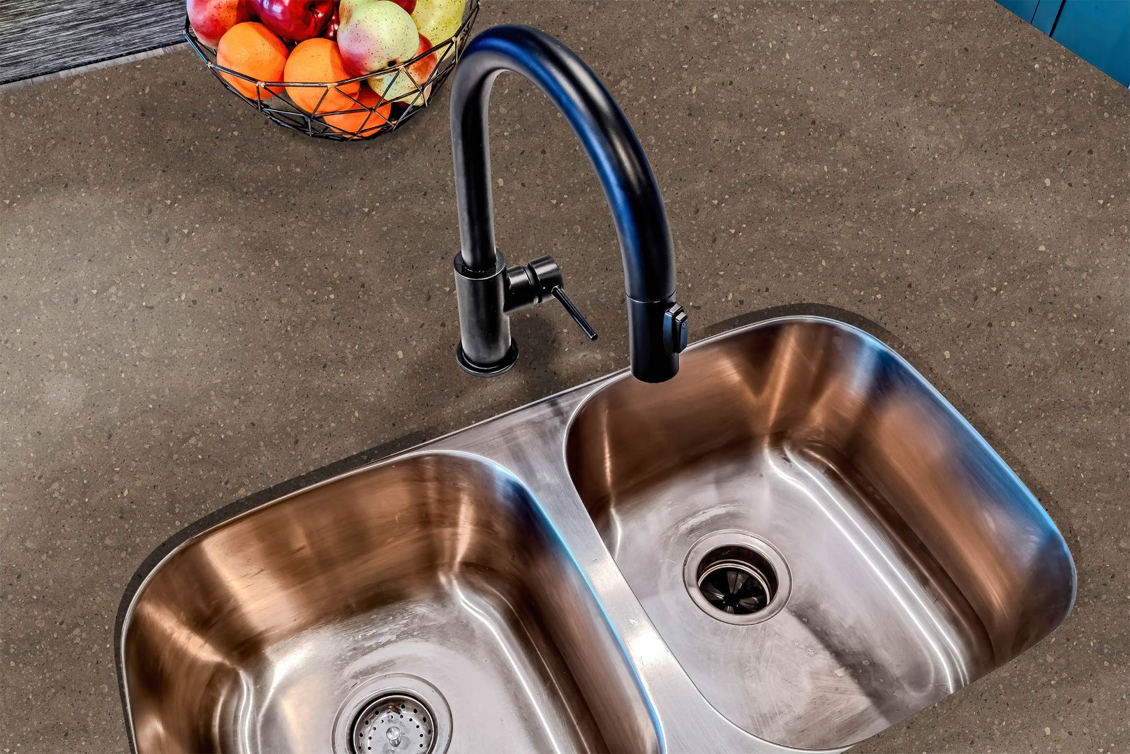 Canyon Clay terrazzo countertop film 85 installed on a kitchen countertop with earthy terrazzo texture