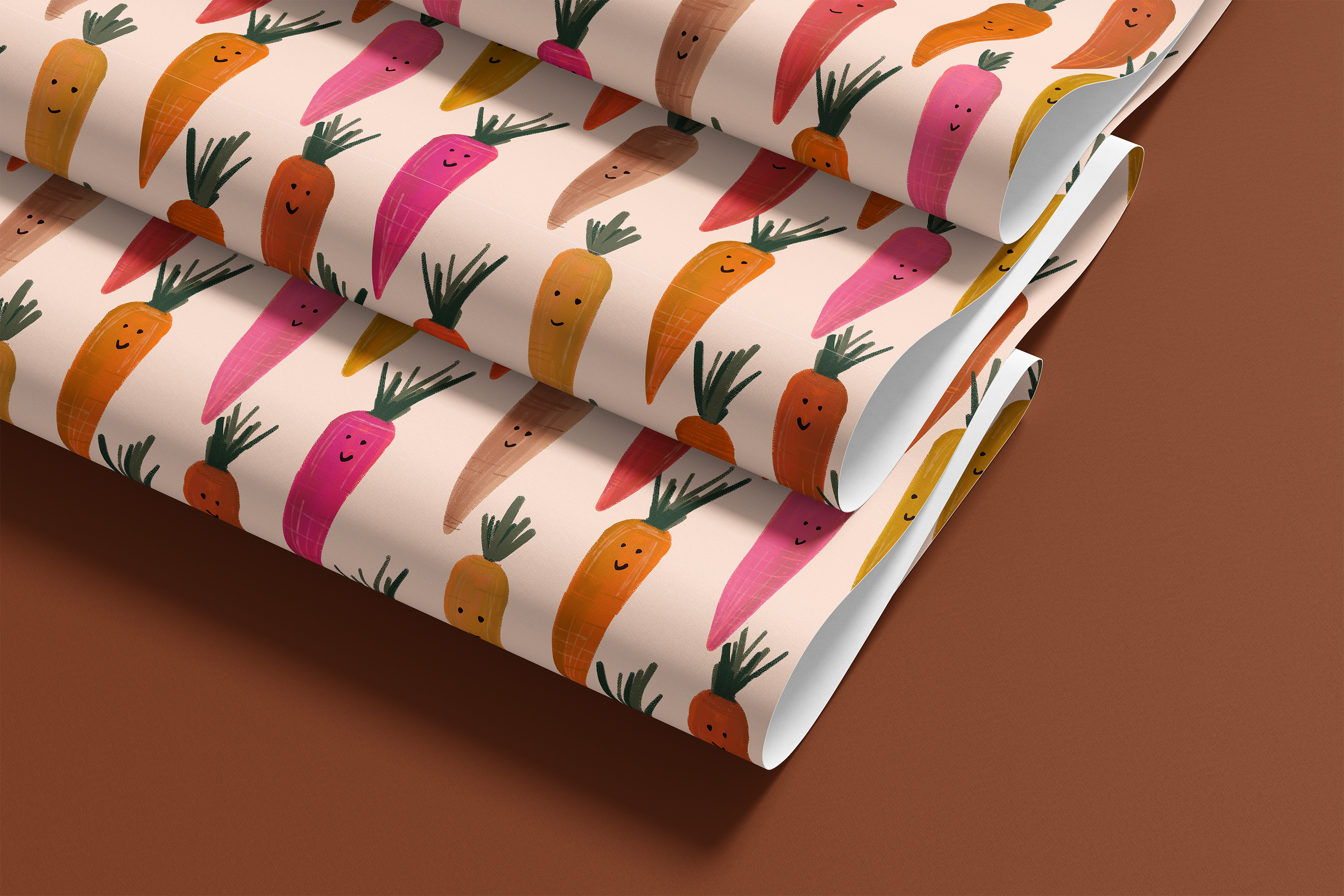 smiling carrot contact paper 1934 on peach background