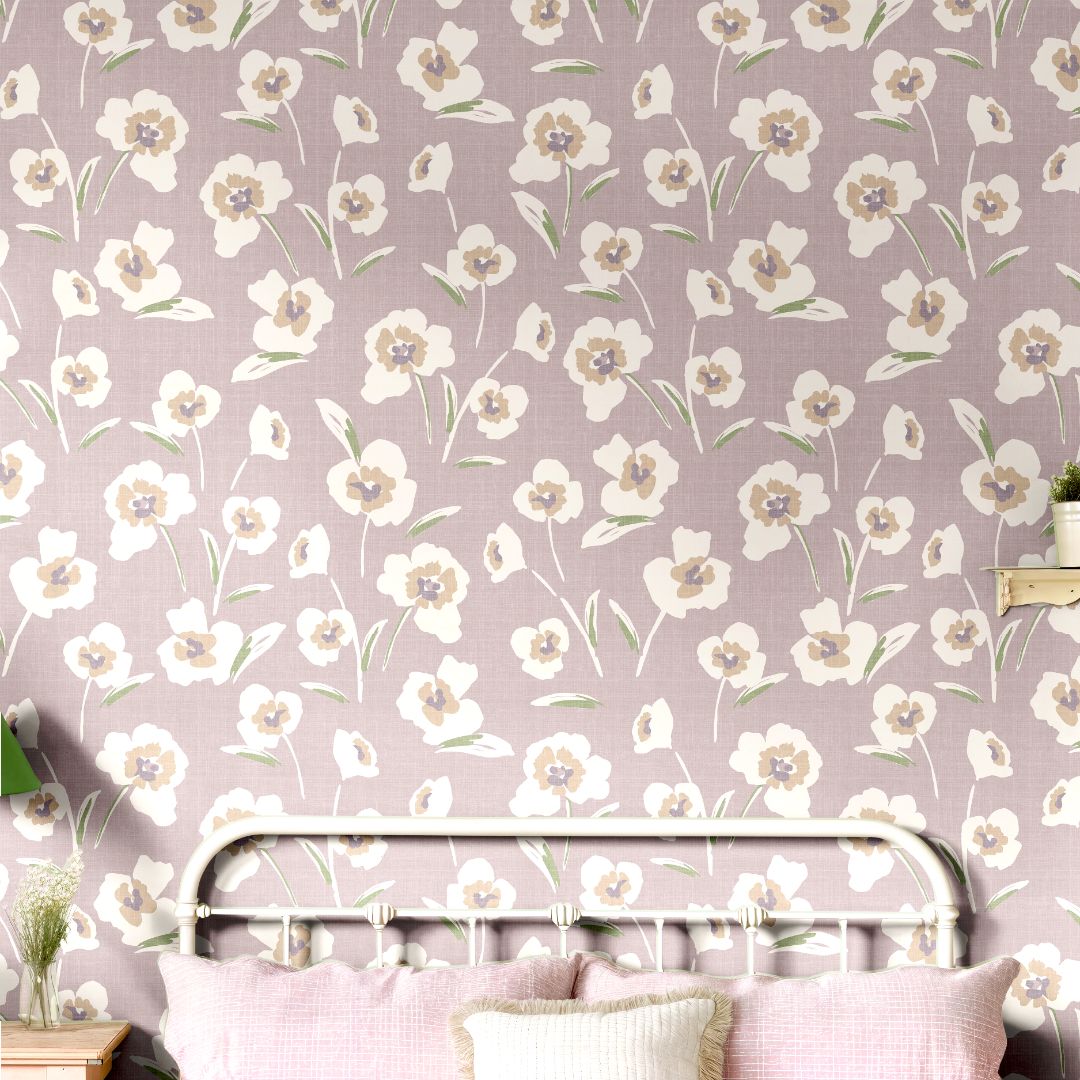 chantilly petals wallpaper close up floral detail on linen texture