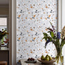 light terrazzo wallpaper with neutral stone pattern for kitchen and bathroom walls