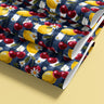 lemon cherry peel and stick contact paper design on blue check background for shelf liner and cabinet use
