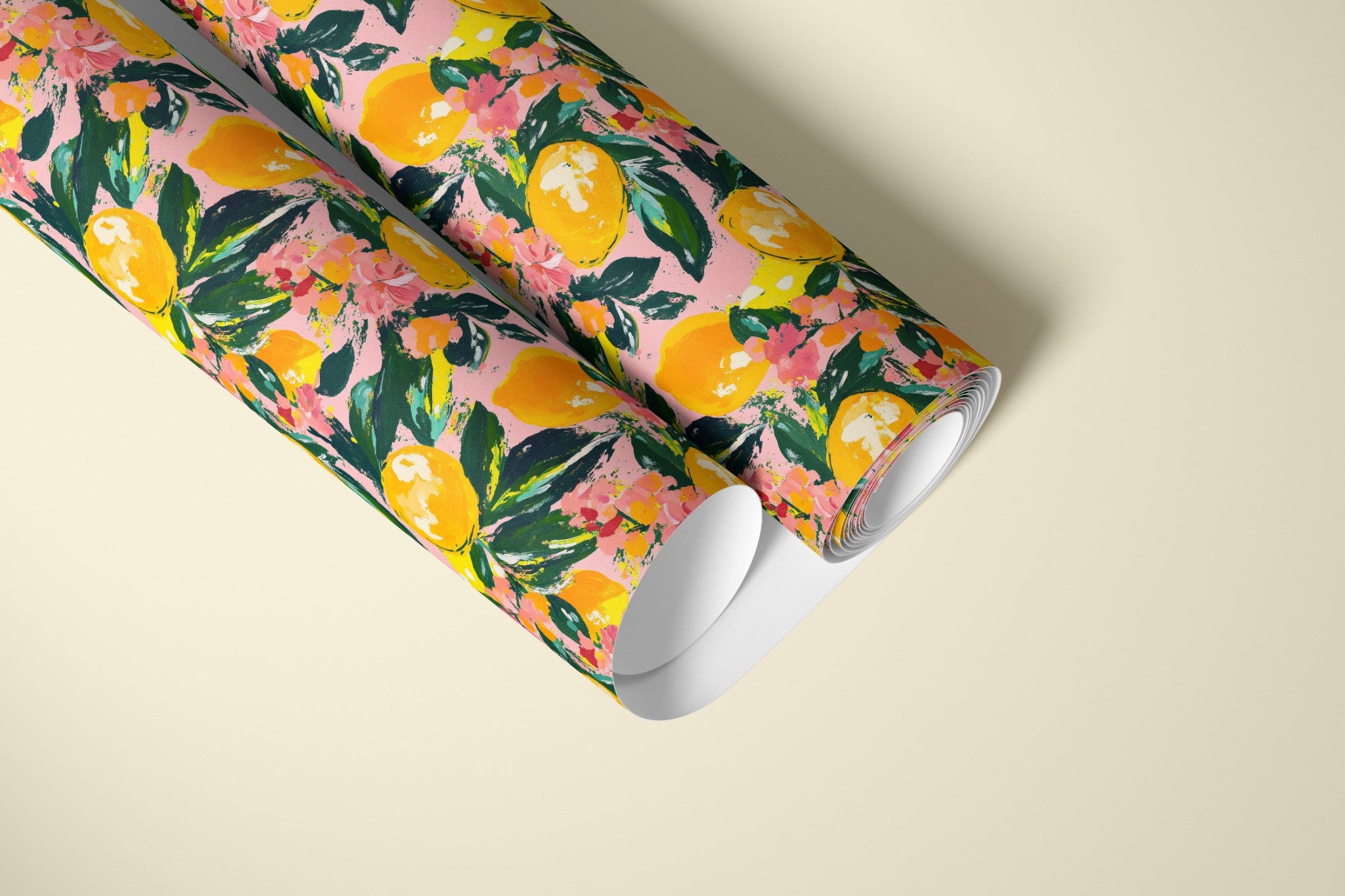 lemon floral contact paper for cabinets drawers and shelves with soft pink citrus painterly pattern