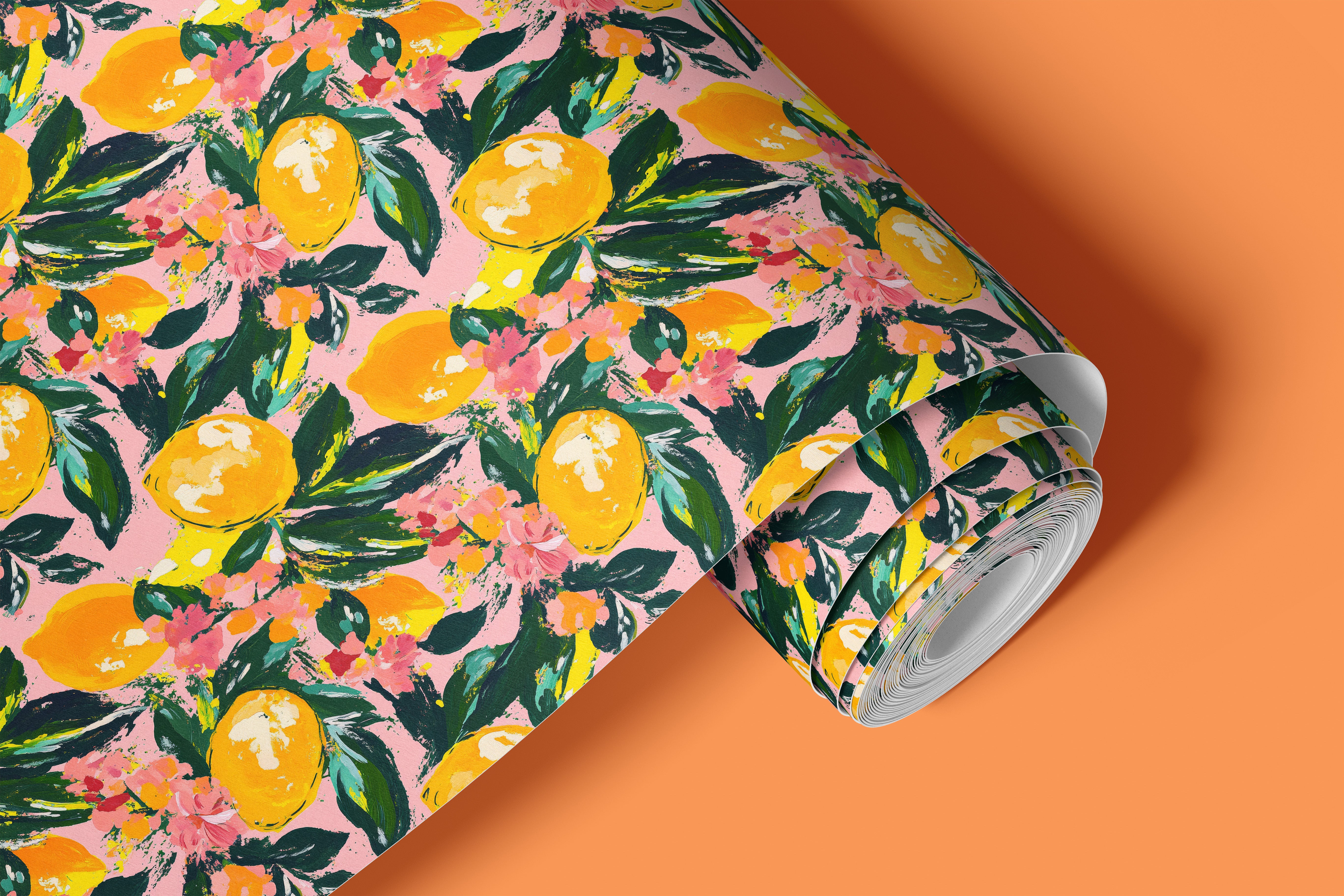 contact paper roll showing lemon floral pattern for cabinets shelves and furniture surfaces