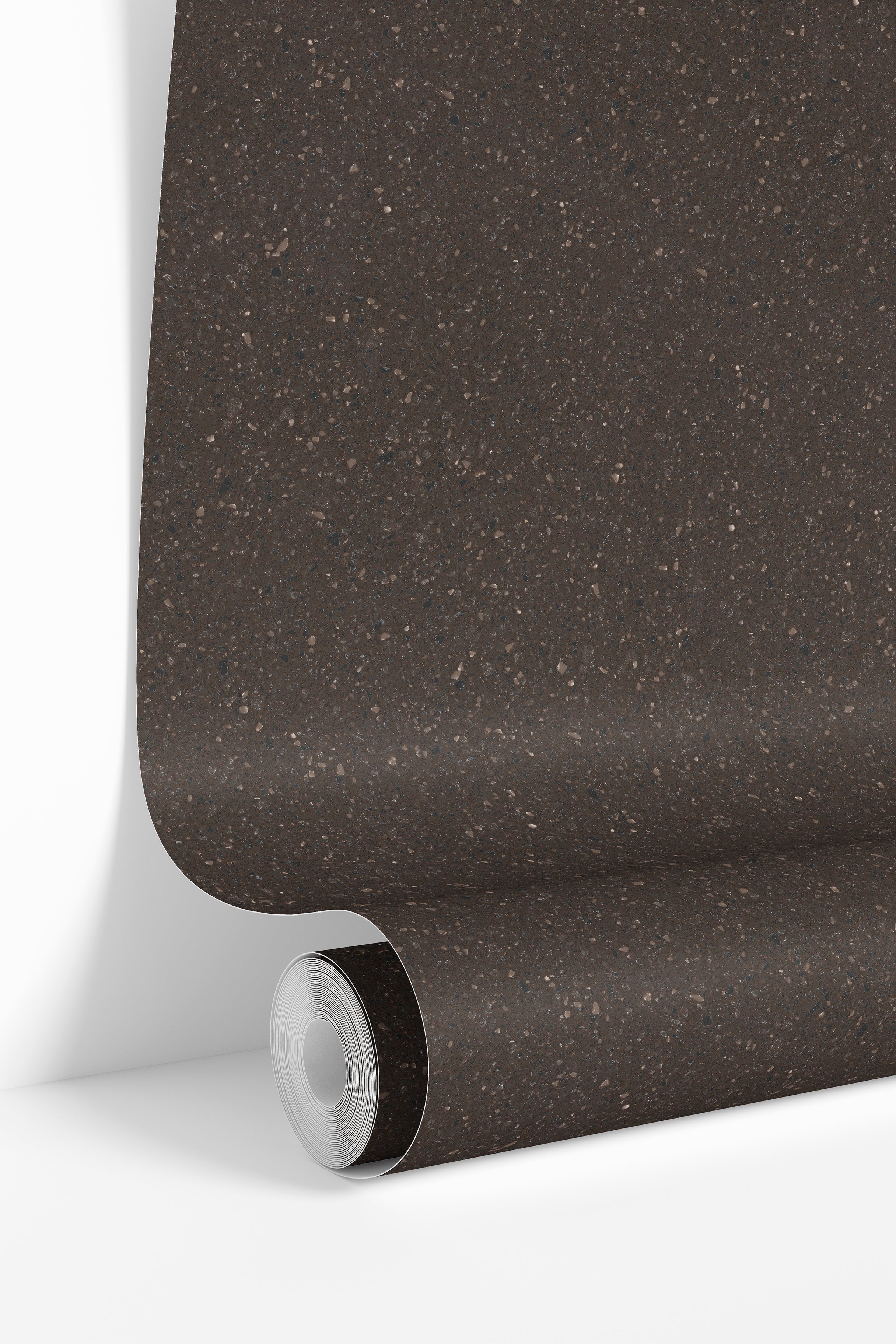 wallpaper roll showing dark brown slate stone texture for accent walls and interiors