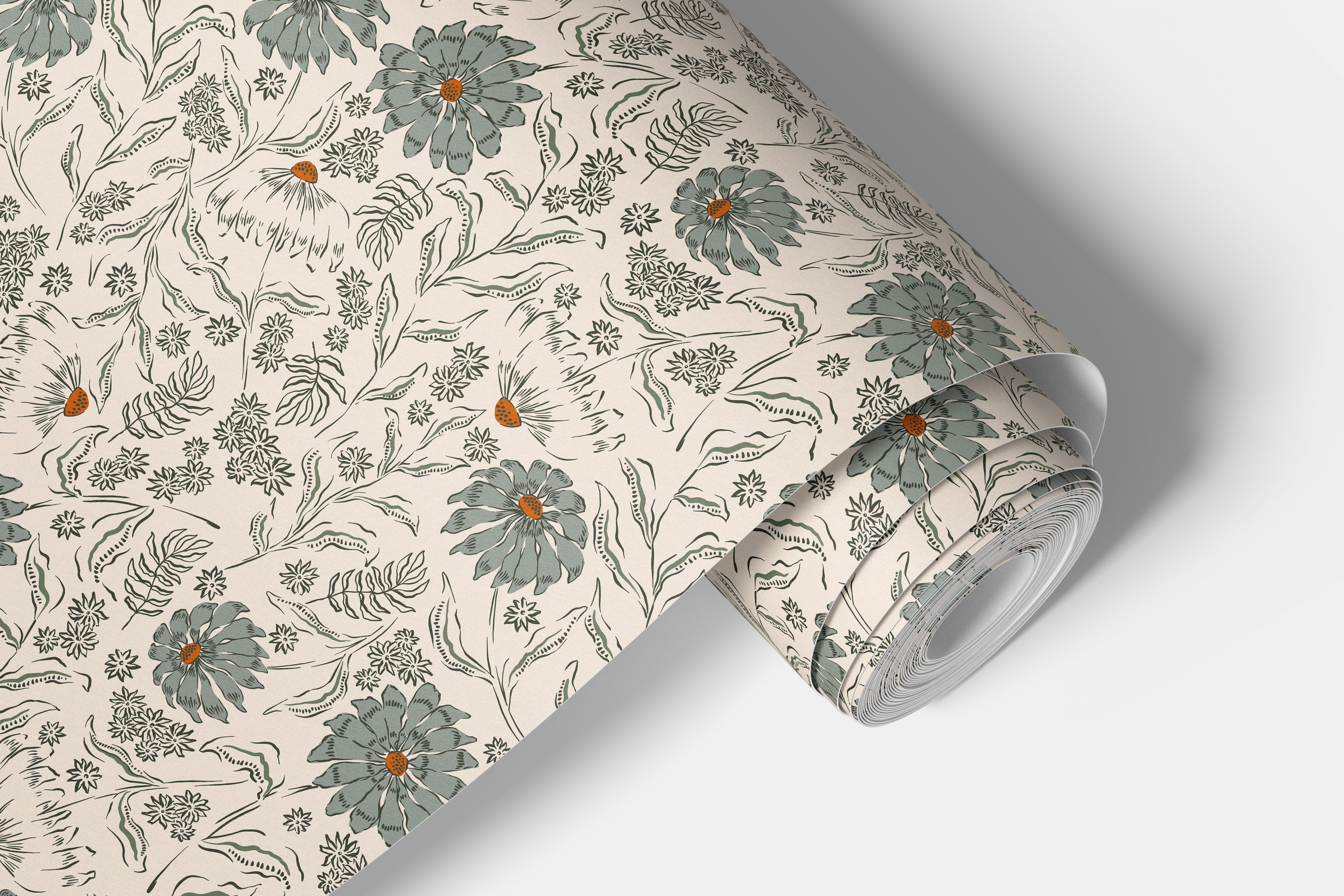 contact paper roll with sage petal botanical design 1961