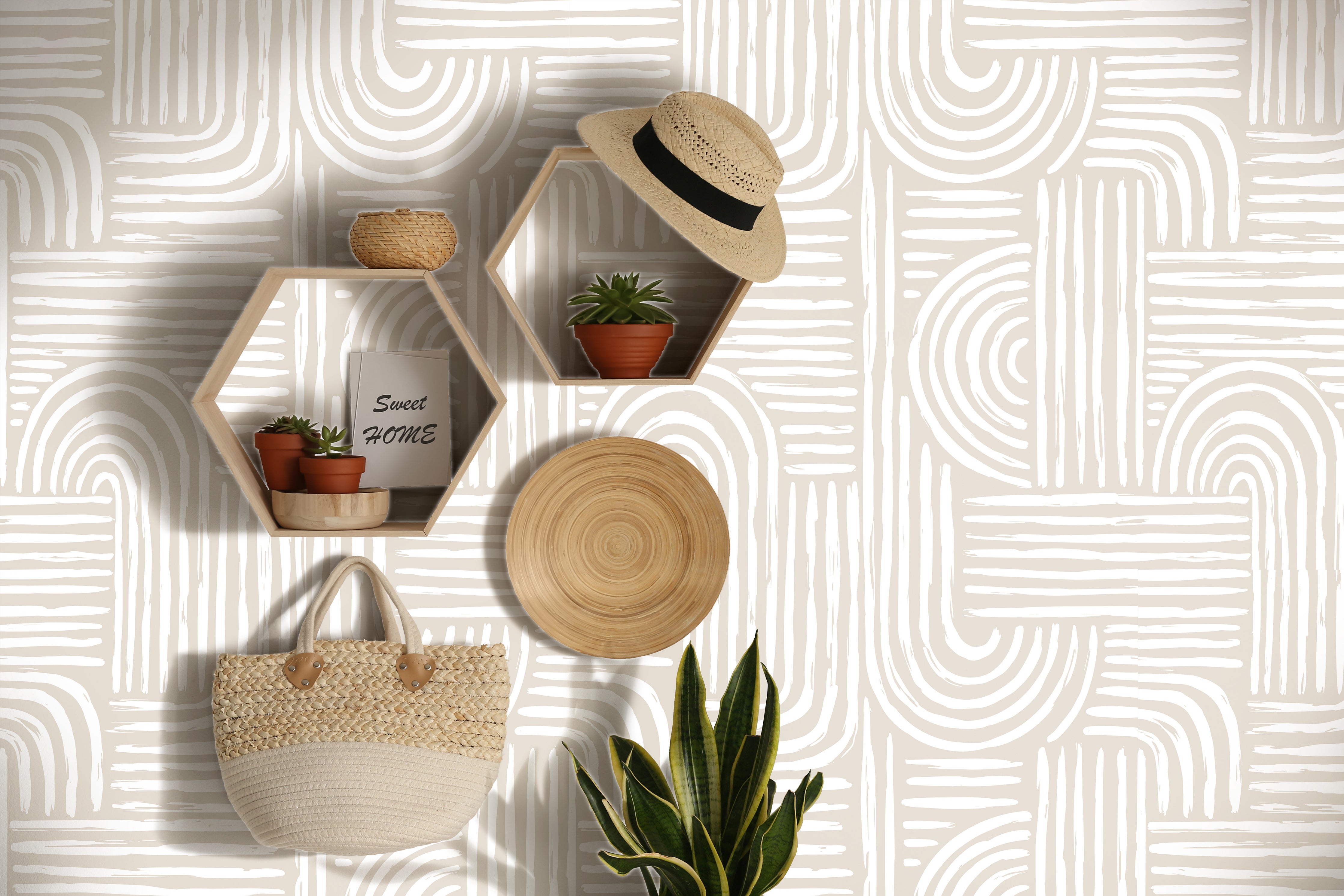 Wallpaper Peel and Stick Wallpaper Contemporary Cream Tan Line Removable Wallpaper Wall Decor Home Decor Wall Art Room Decor 527 - James And Colors