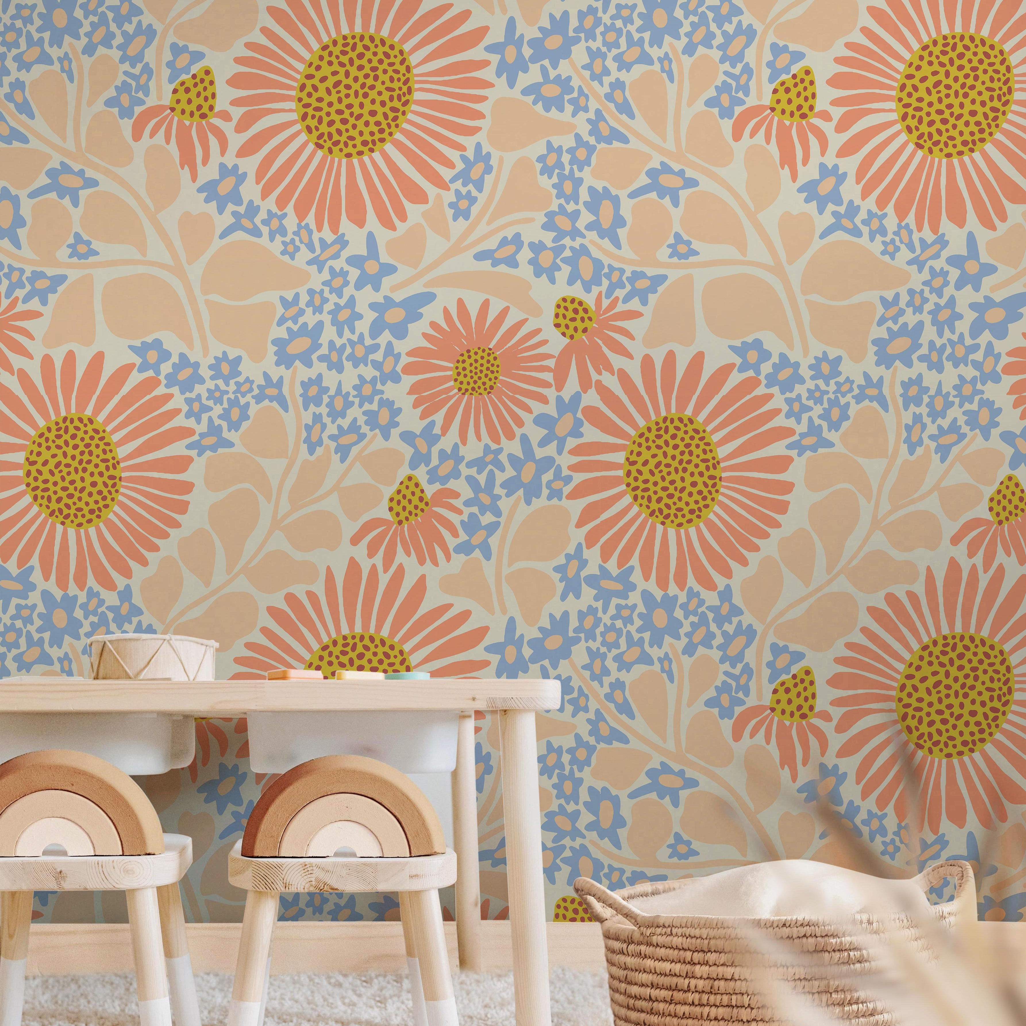 warm bloom wallpaper 355 detail of orange and blue flowers