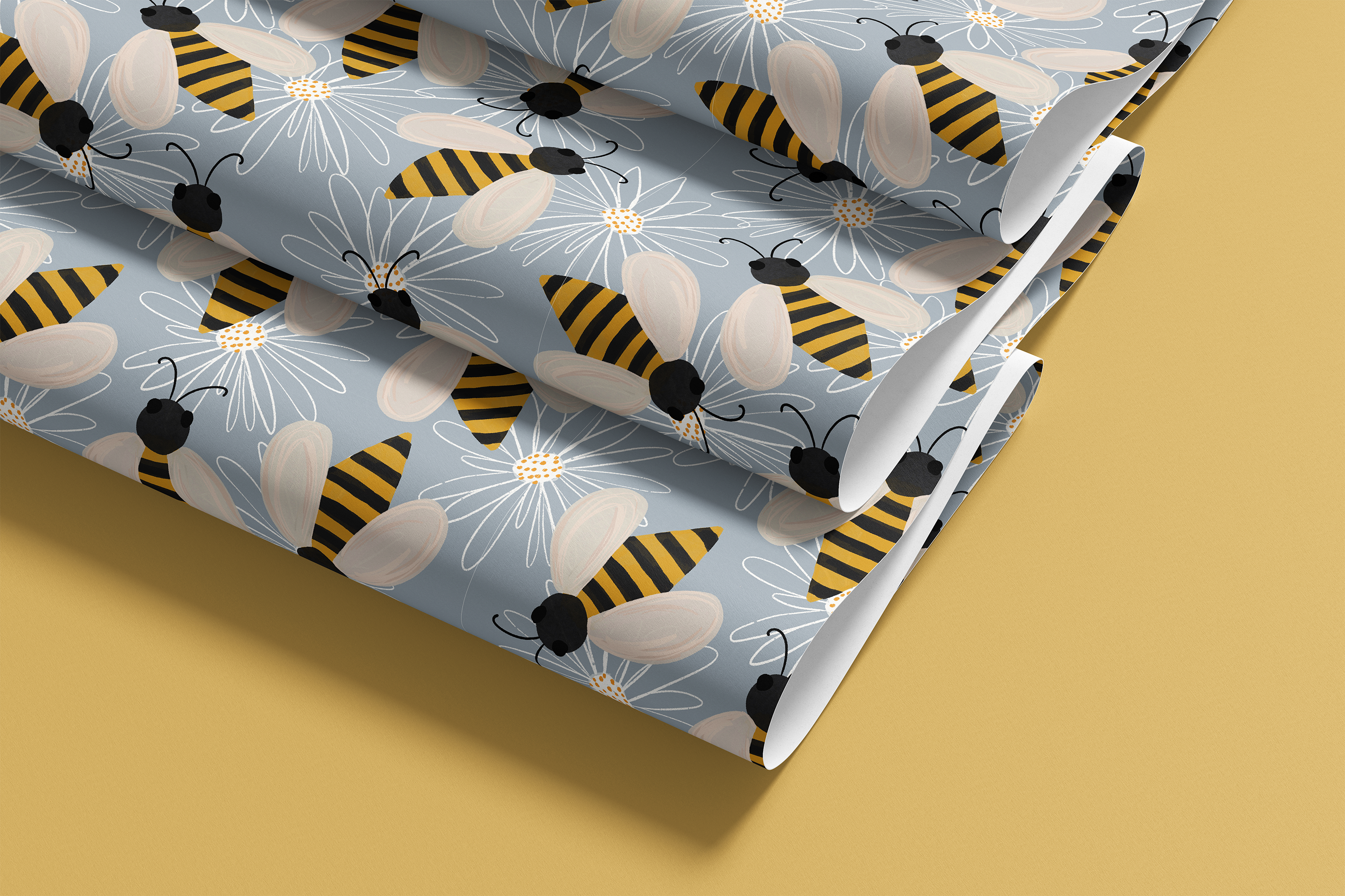 whimsical bee contact paper 1947 on blue background