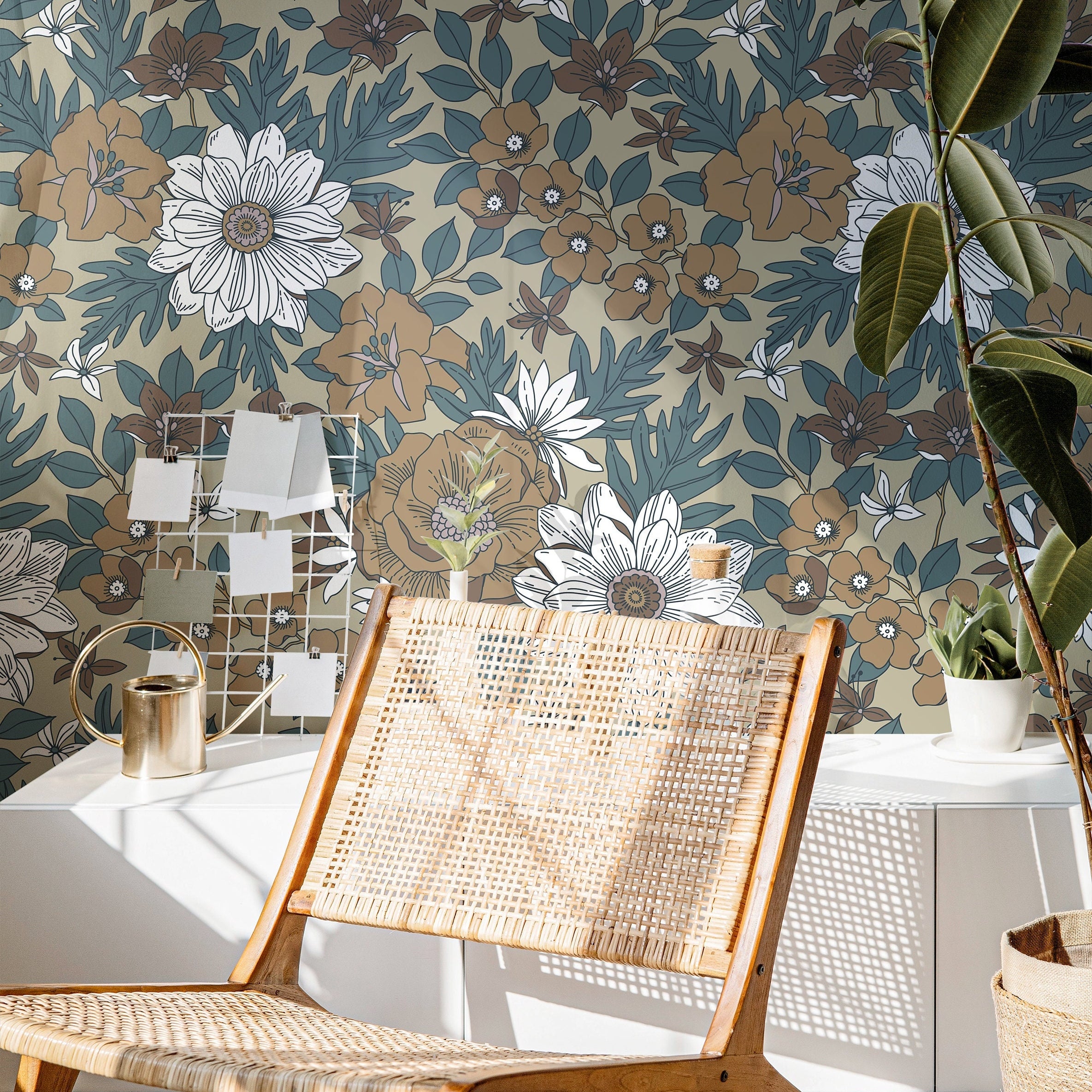 cozy retro style floral print wallpaper 782