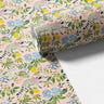 illustrated garden contact paper roll showing a raccoon with a bow surrounded by florals leaves and lemon accents in pastel tones