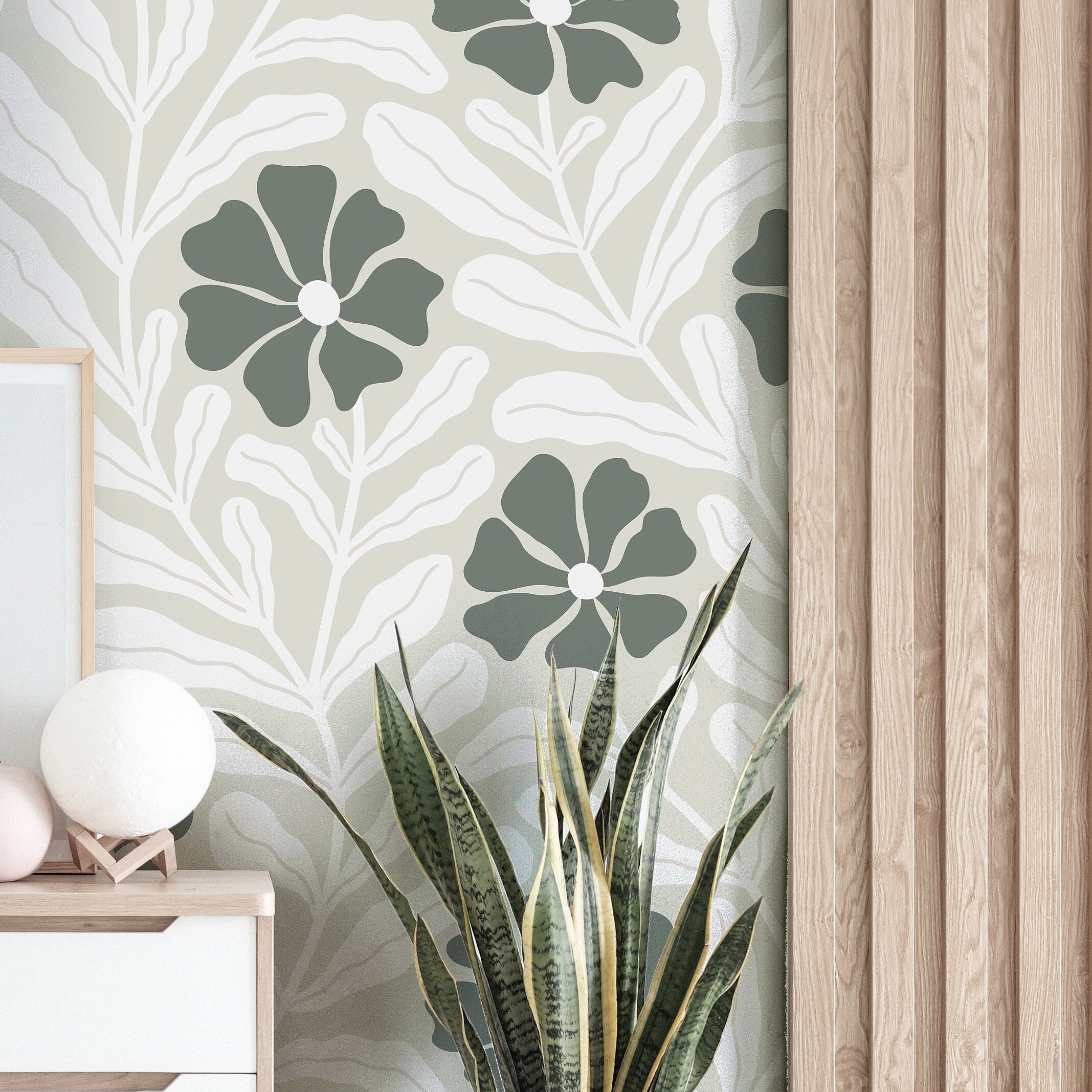 modern leaf print wallpaper in sunlit space 921