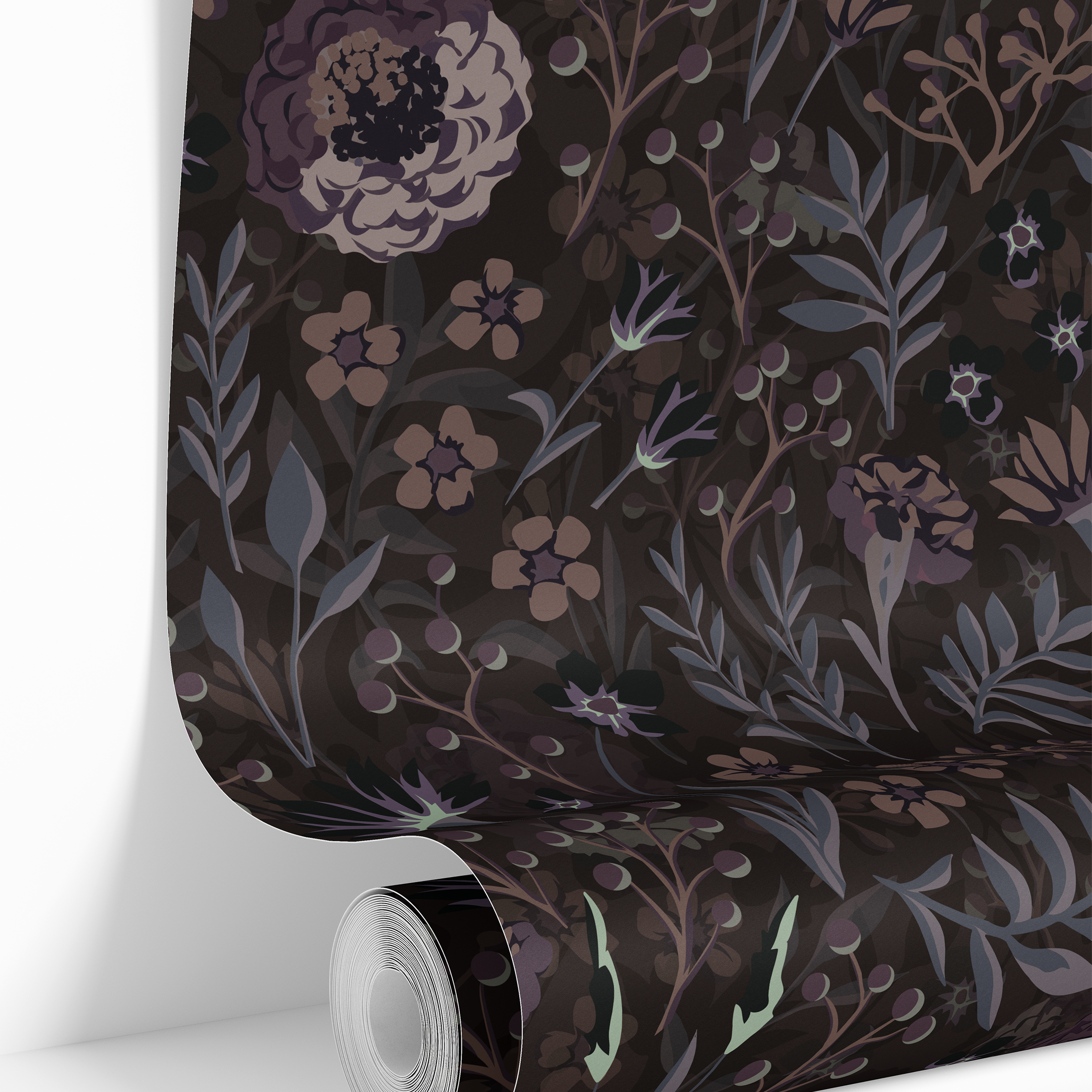 wallpaper roll with dark floral pattern 762