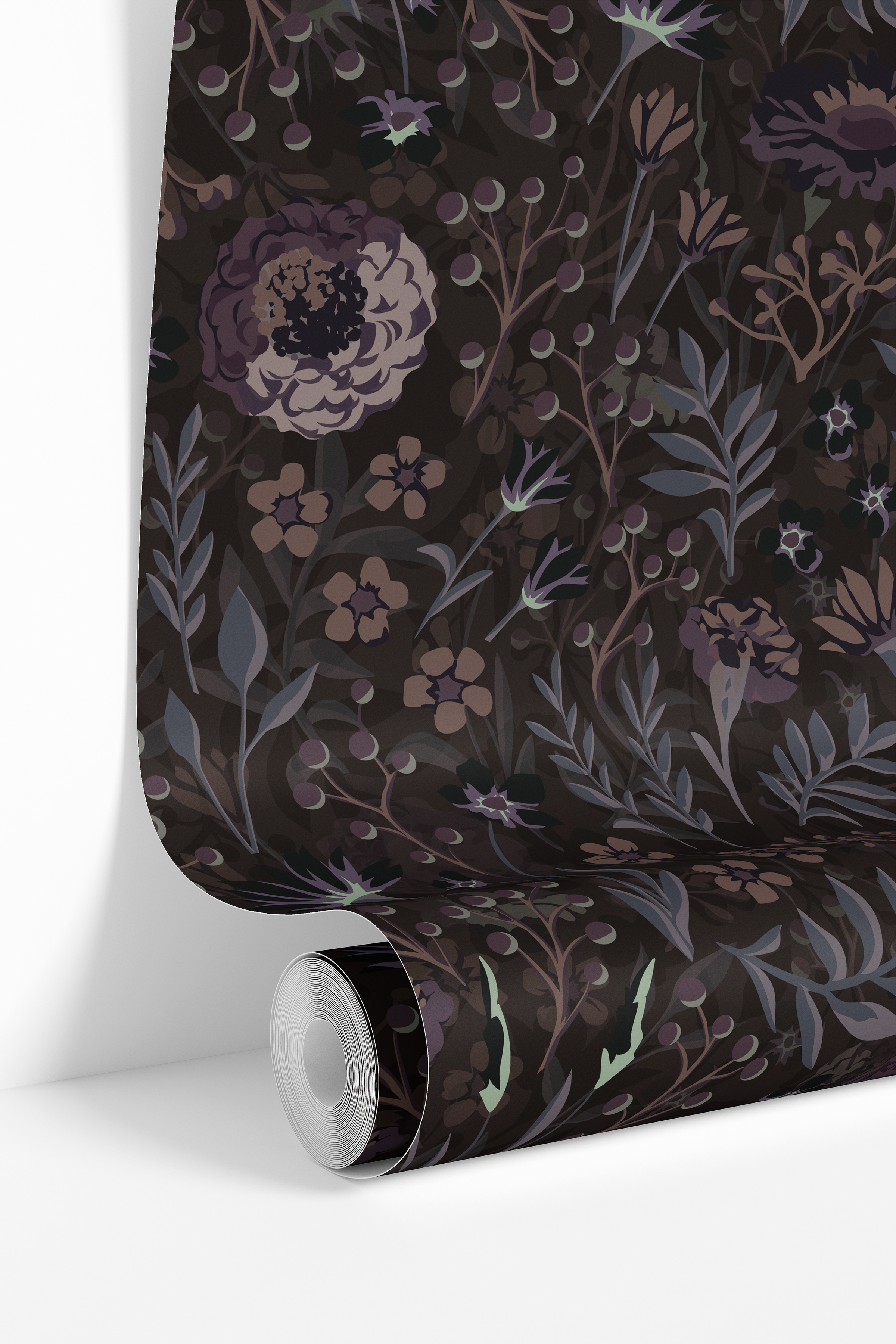 wallpaper roll with dark floral pattern 762