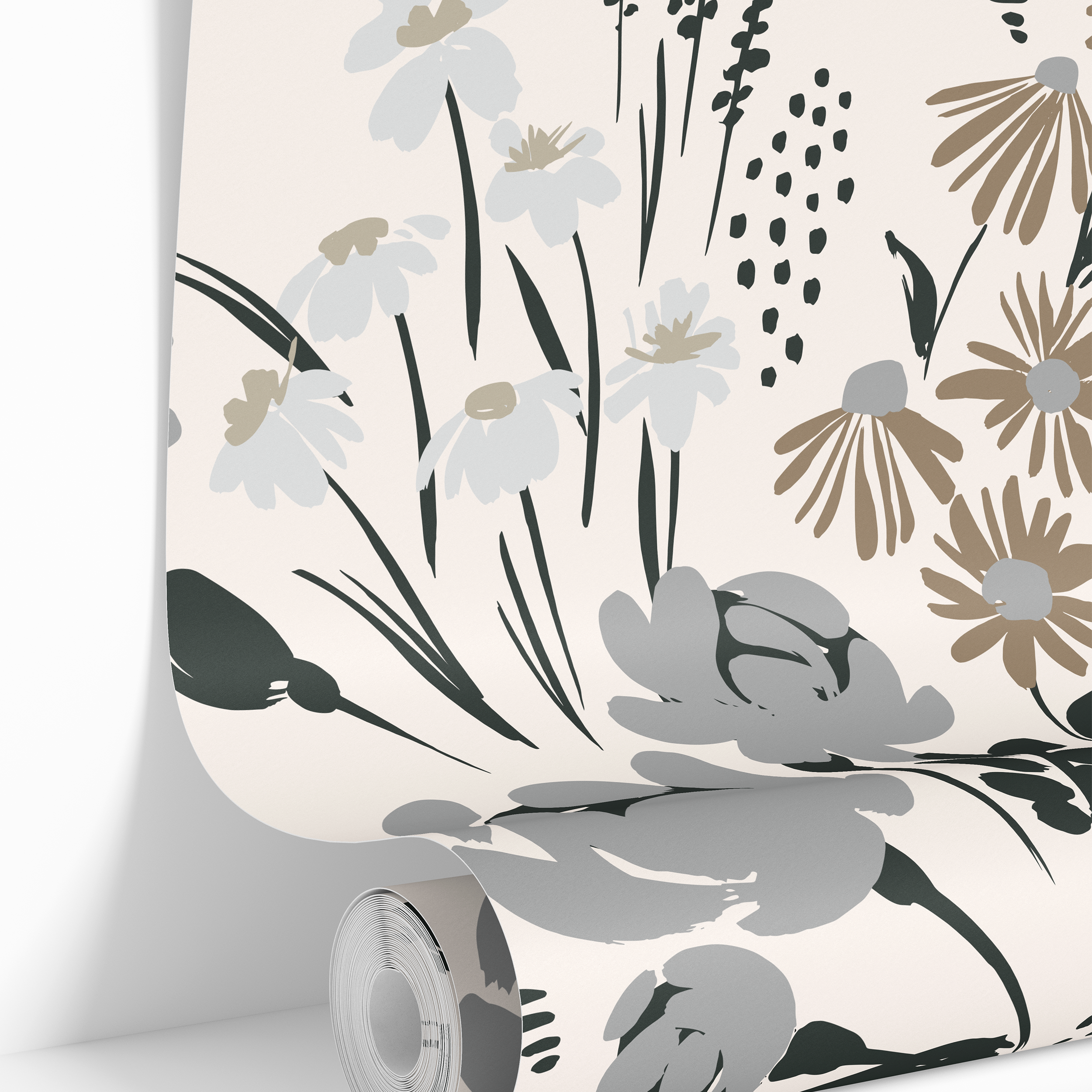 wallpaper roll with golden thicket floral design