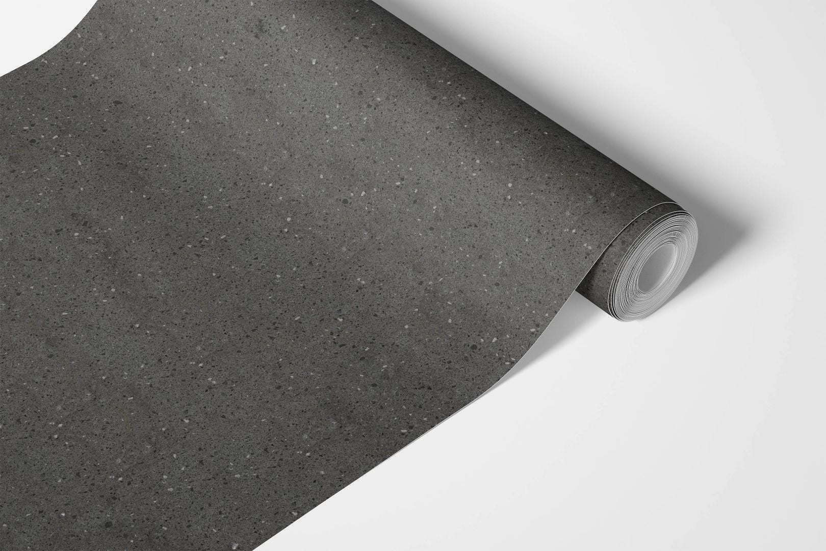 Roll of Graphite Terrazzo countertop film 82 displaying charcoal speckled stone pattern