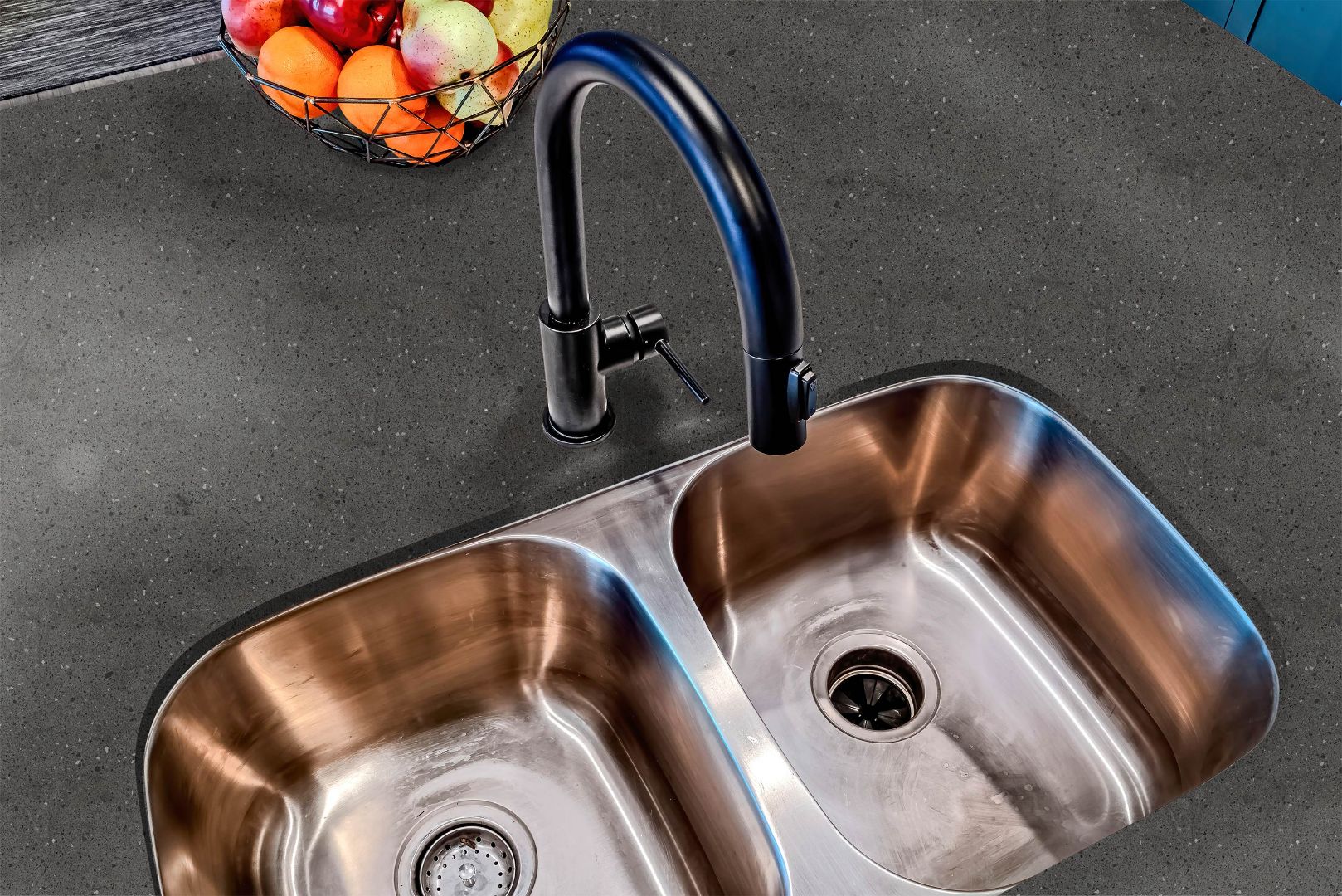 Graphite Terrazzo countertop film 82 installed on a kitchen countertop with modern terrazzo texture
