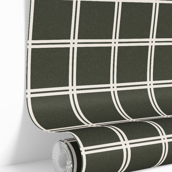 Wallpaper roll of Elmstead Grid olive green geometric wallpaper