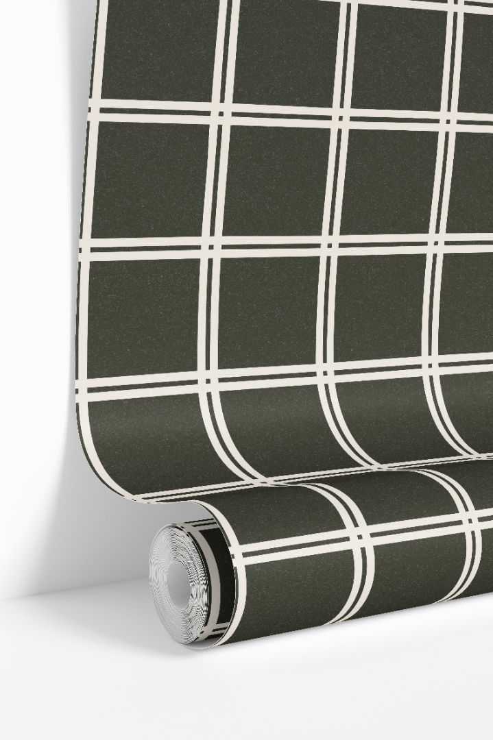 Wallpaper roll of Elmstead Grid olive green geometric wallpaper