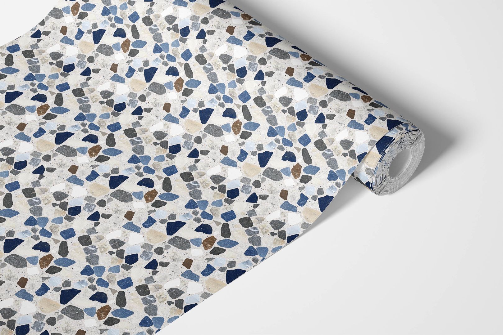 Roll of Harborstone Blend Countertop Film showing terrazzo-inspired design