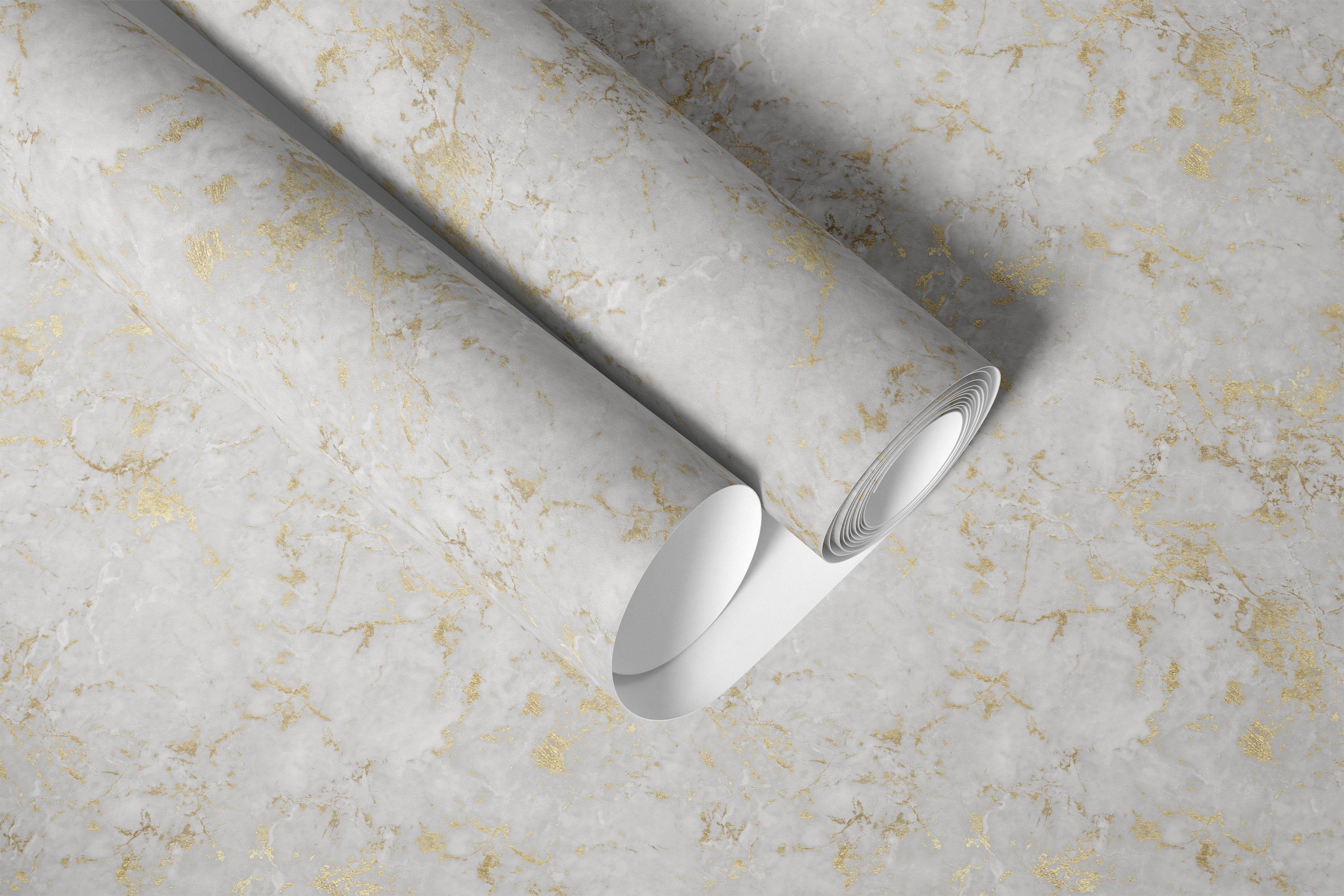 White marble contact paper with elegant gold veining for cabinets and furniture makeovers.