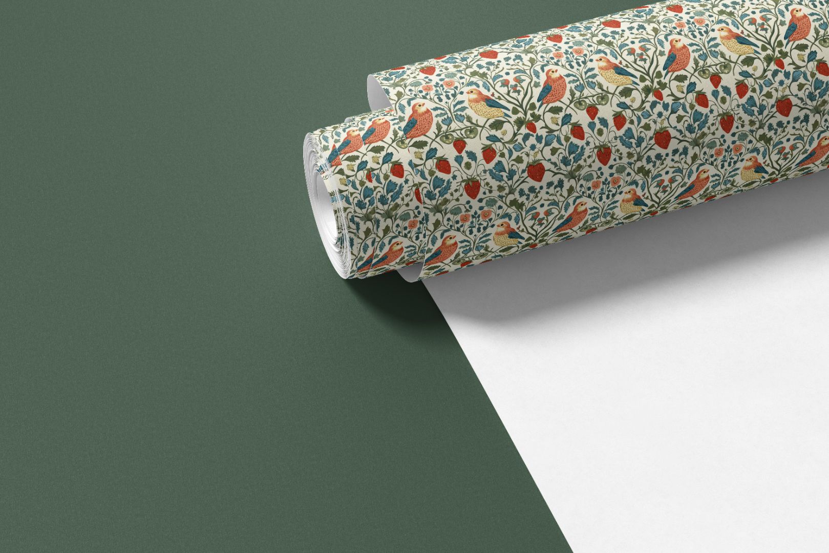 Heritage Field botanical bird contact paper with soft greenery and subtle fruit accents in a refined heritage design