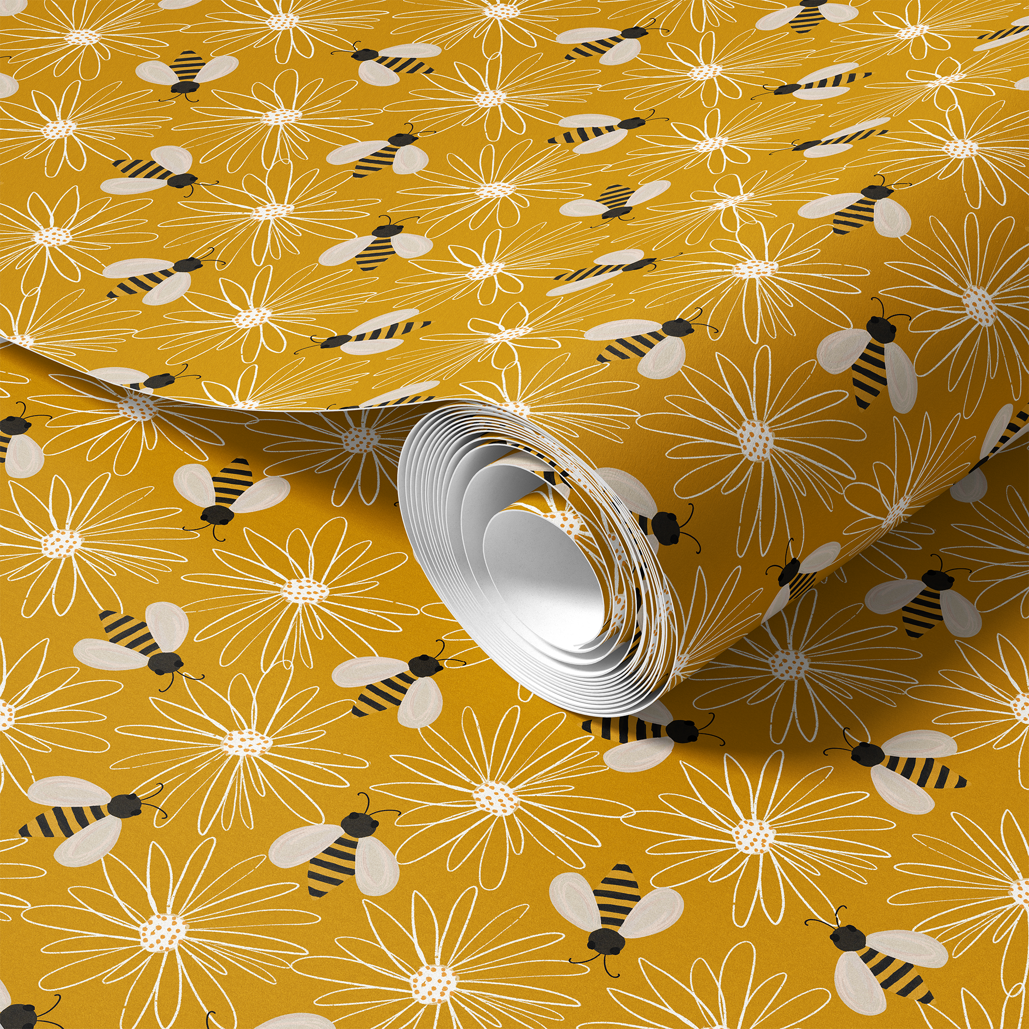 contact paper 1950 roll image with yellow floral bee design

