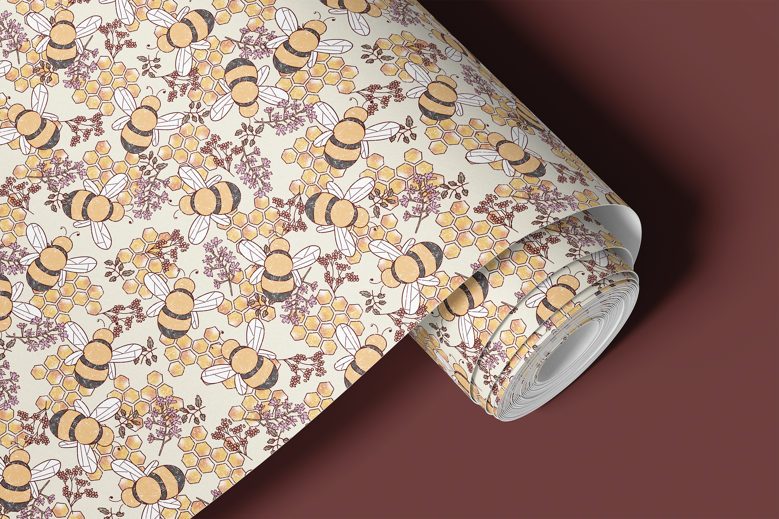 honeybee and honeycomb contact paper design 1974

