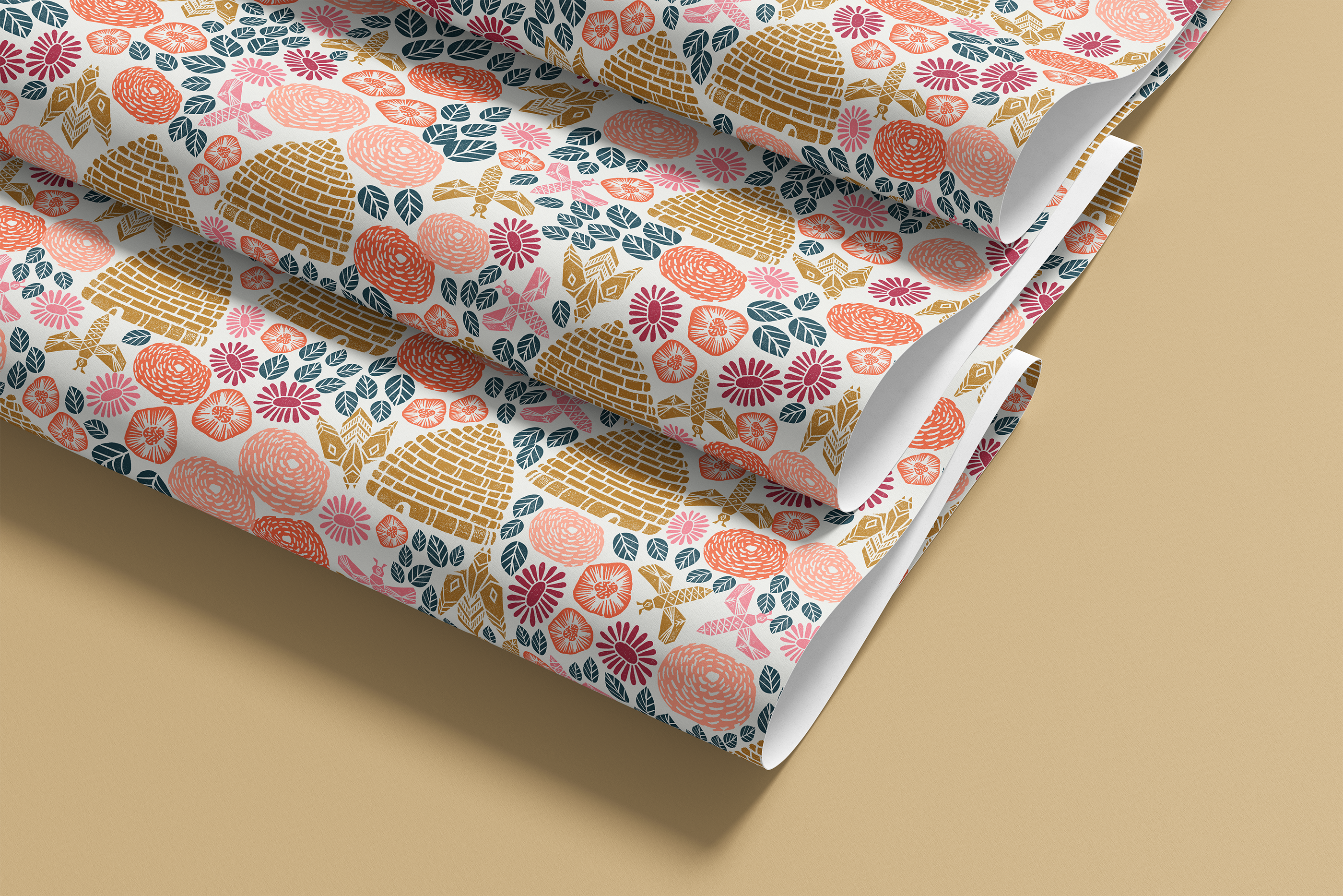 Honeycomb Harvest – 1954 Beehive Floral Contact Paper