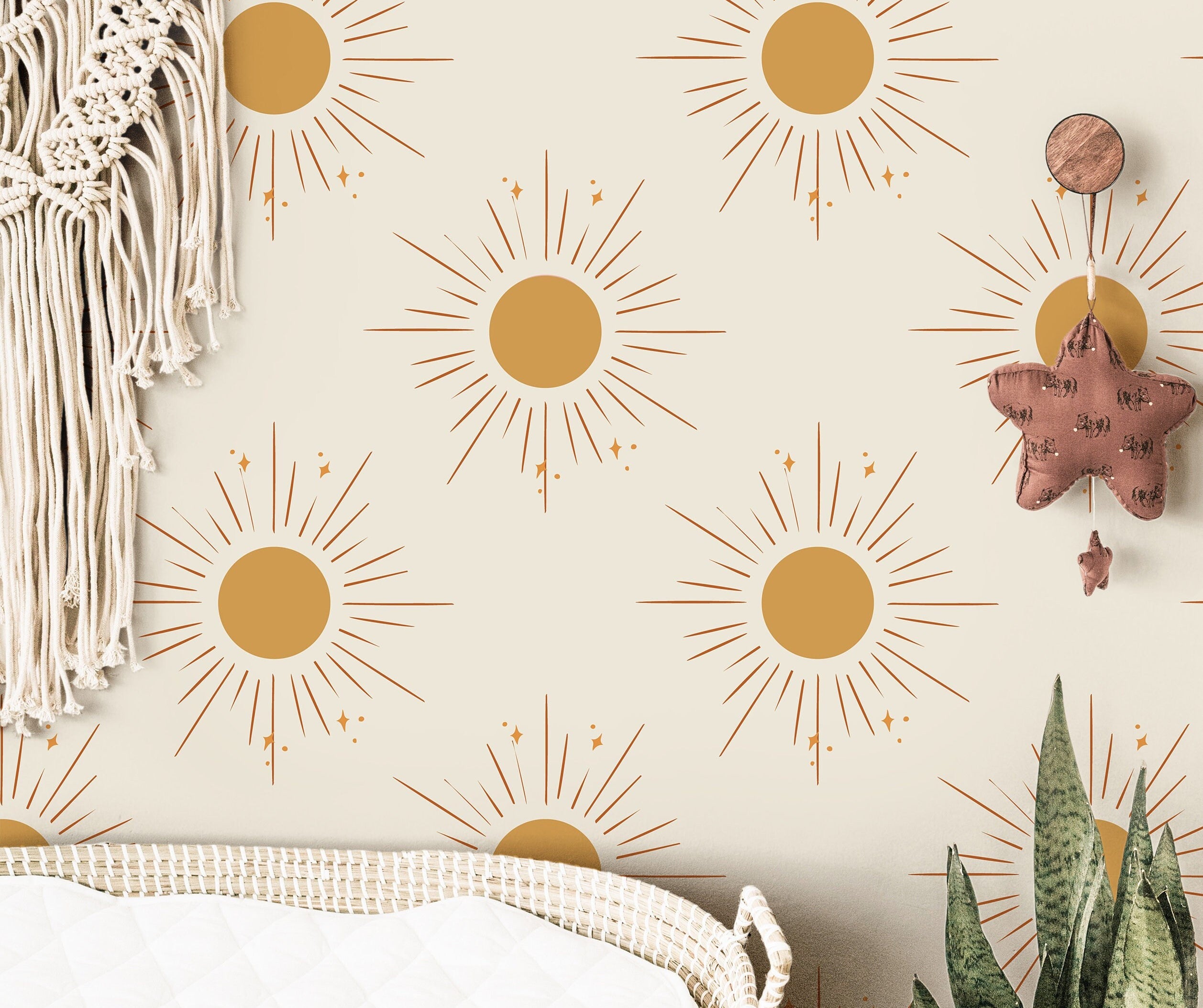 Set of 3 Panels of 24in (2ft) x 96in (8ft) Boho Golden Sun Girls Nursery DISCOUNTED Peel and Stick TEXTURE Wallpaper 3831 - James And Colors