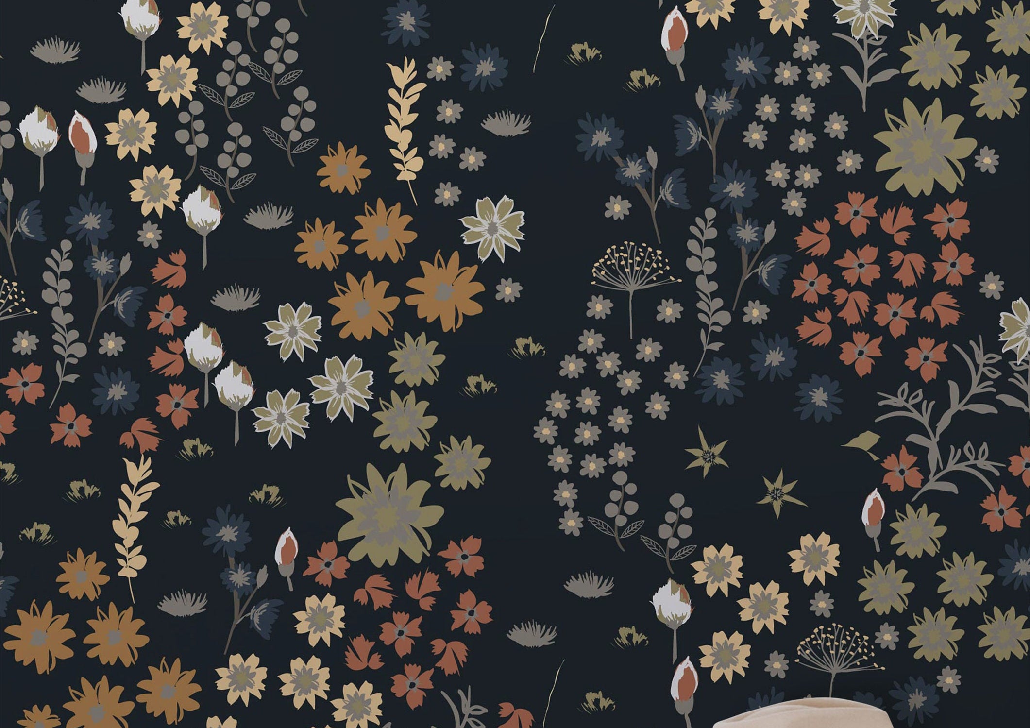 1 Panel of 24in (2ft) x 60in (5ft) Dark Muted Moody Floral Garden DISCOUNTED Peel and Stick TEXTURE Wallpaper 819
