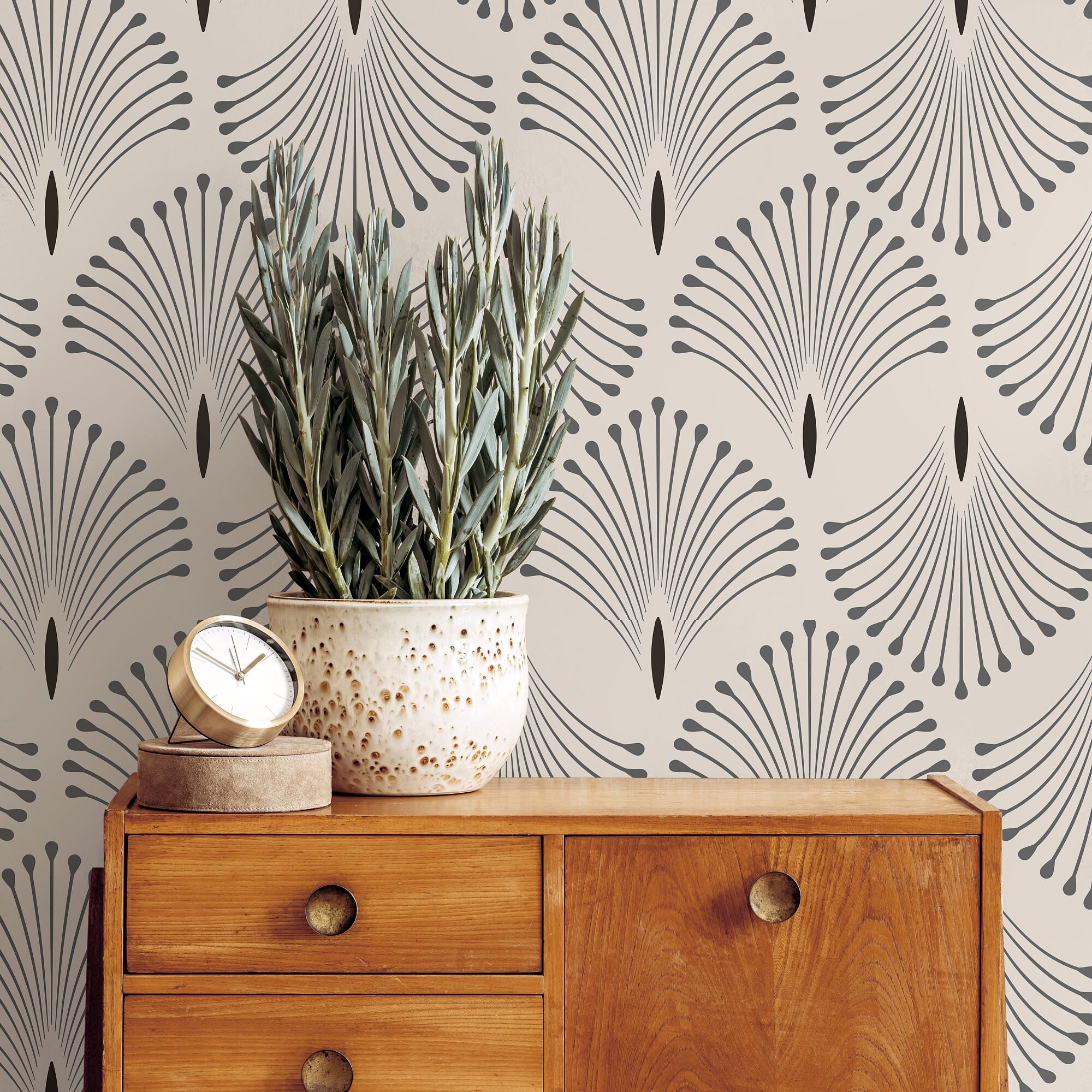 1 Panel of 24in (2ft) x 96in (8ft) Palm Trail Neutral Deco DISCOUNTED Peel and Stick Wallpaper 1096A - James And Colors