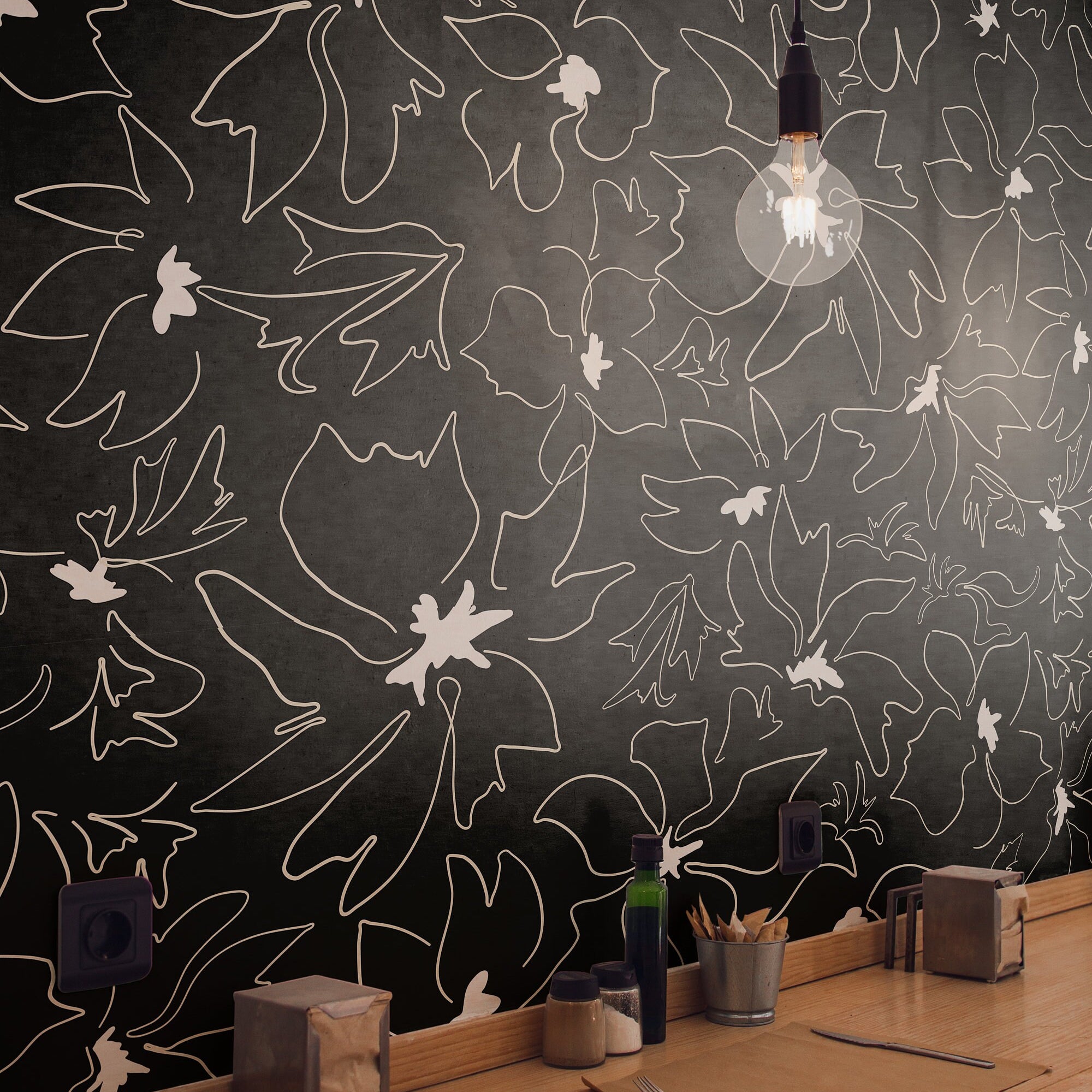 Removable Wallpaper Black White Large Floral Abstract Wallpaper | Peel And Stick Wallpaper | Adhesive Wallpaper | Wallpaper Peel Stick 1158a