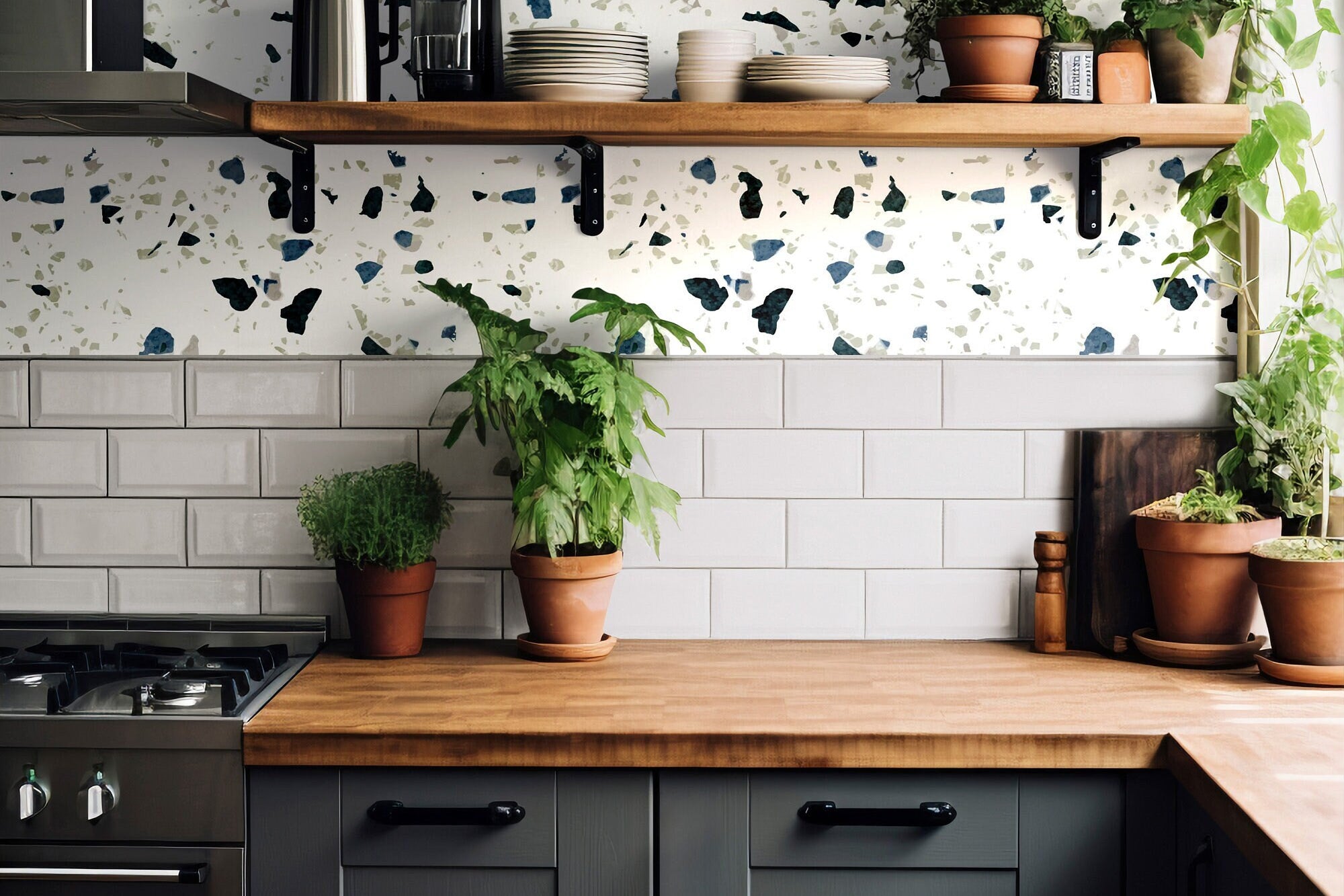 Terrazzo White Blue Wallpaper | Wallpaper Peel and Stick | Removable Wallpaper | Wallpaper Peel And Stick | Wall Mural | Wall Decor 1145a - James And Colors