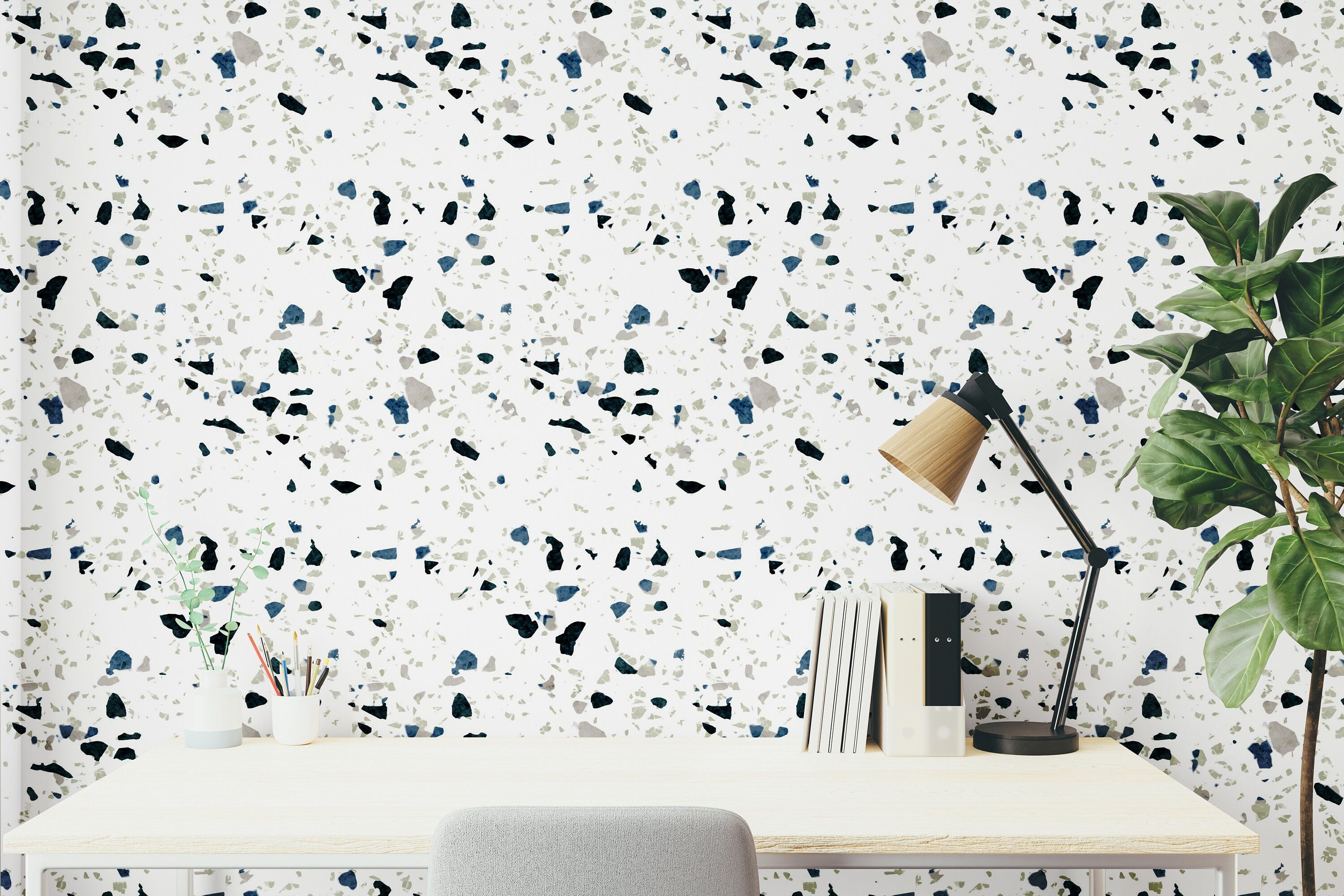 Terrazzo White Blue Wallpaper | Wallpaper Peel and Stick | Removable Wallpaper | Wallpaper Peel And Stick | Wall Mural | Wall Decor 1145a - James And Colors