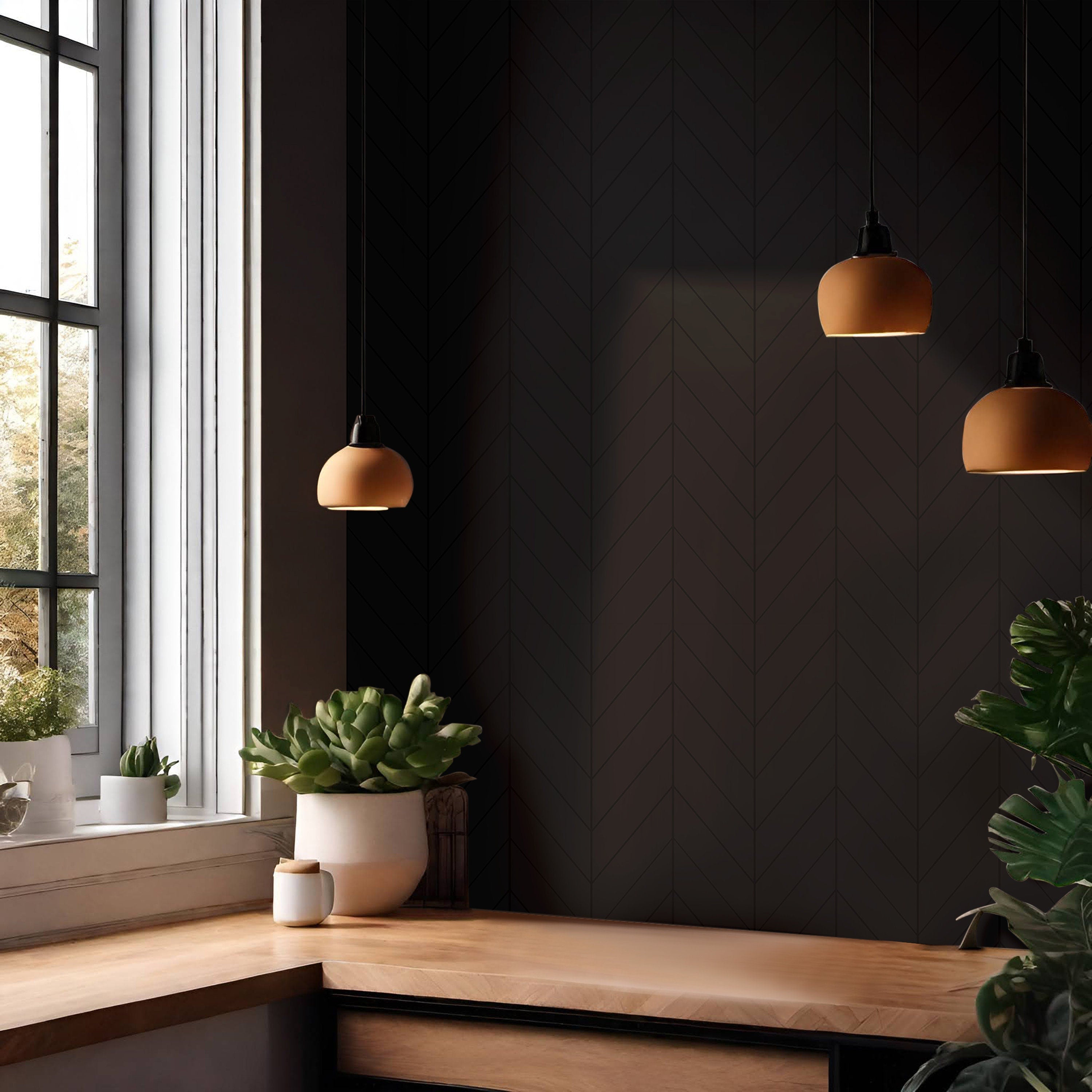 Black Chevron Shiplap Wallpaper Peel and Stick Wallpaper Removable Wallpaper Wall Decor Home Decor Wall Art Printable Wall Art Decor 1265 - James And Colors