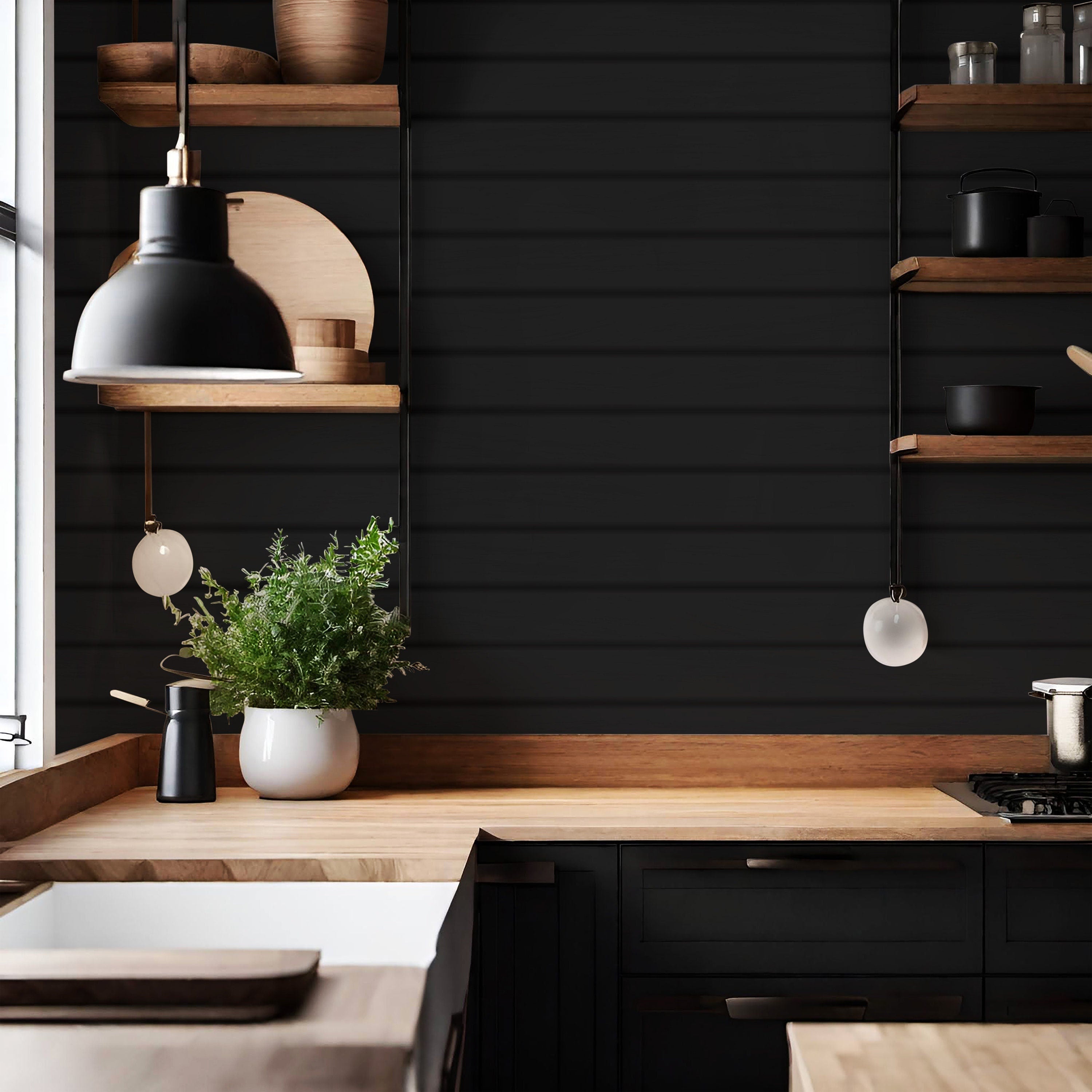 Black Shiplap Wallpaper Peel and Stick Wallpaper Removable Wallpaper W ...