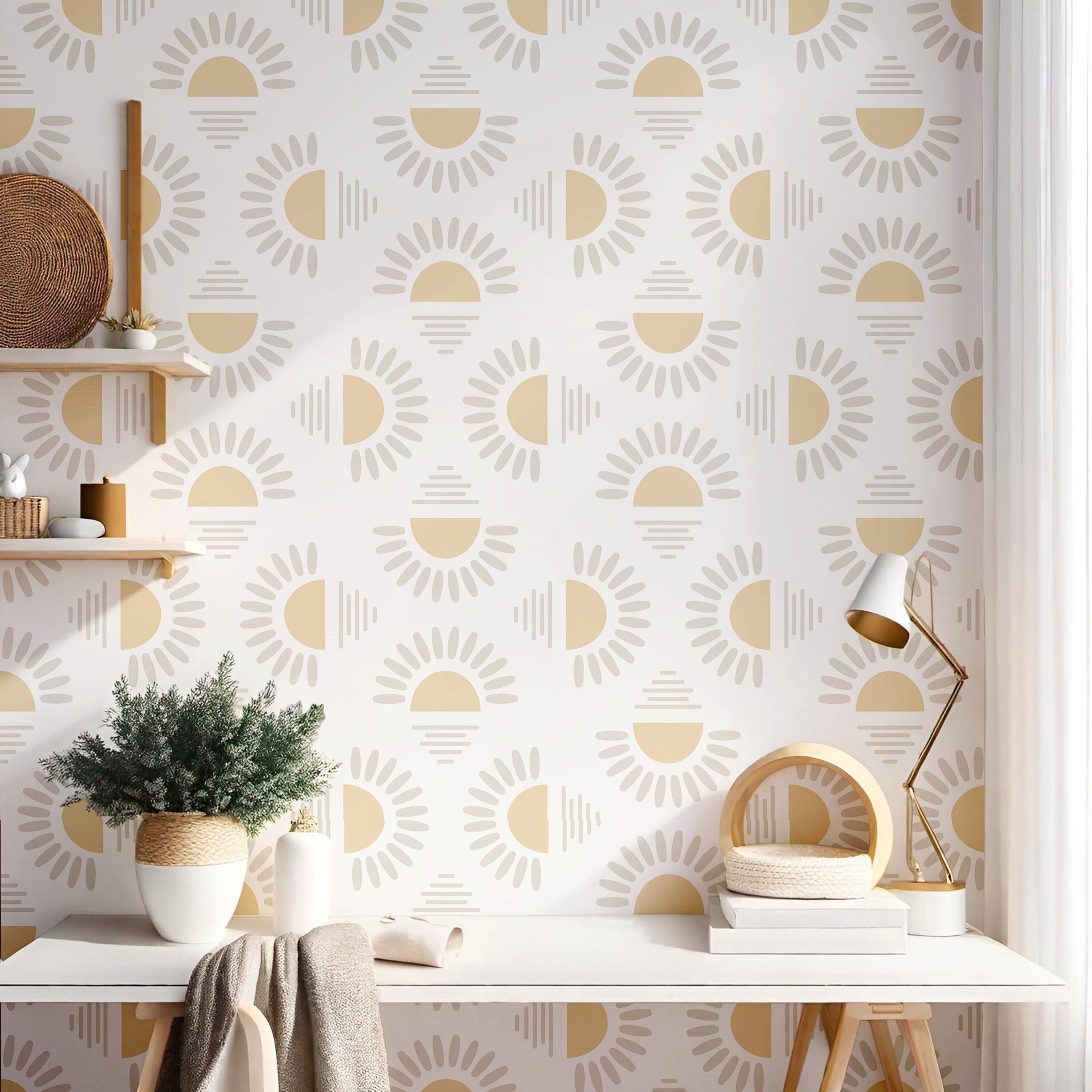 Modern Neutral Cream Gray Sunshine Wallpaper Peel and Stick Wallpaper Removable Wallpaper Wall Decor Home Decor Wall Art Room Decor 1273a - James And Colors